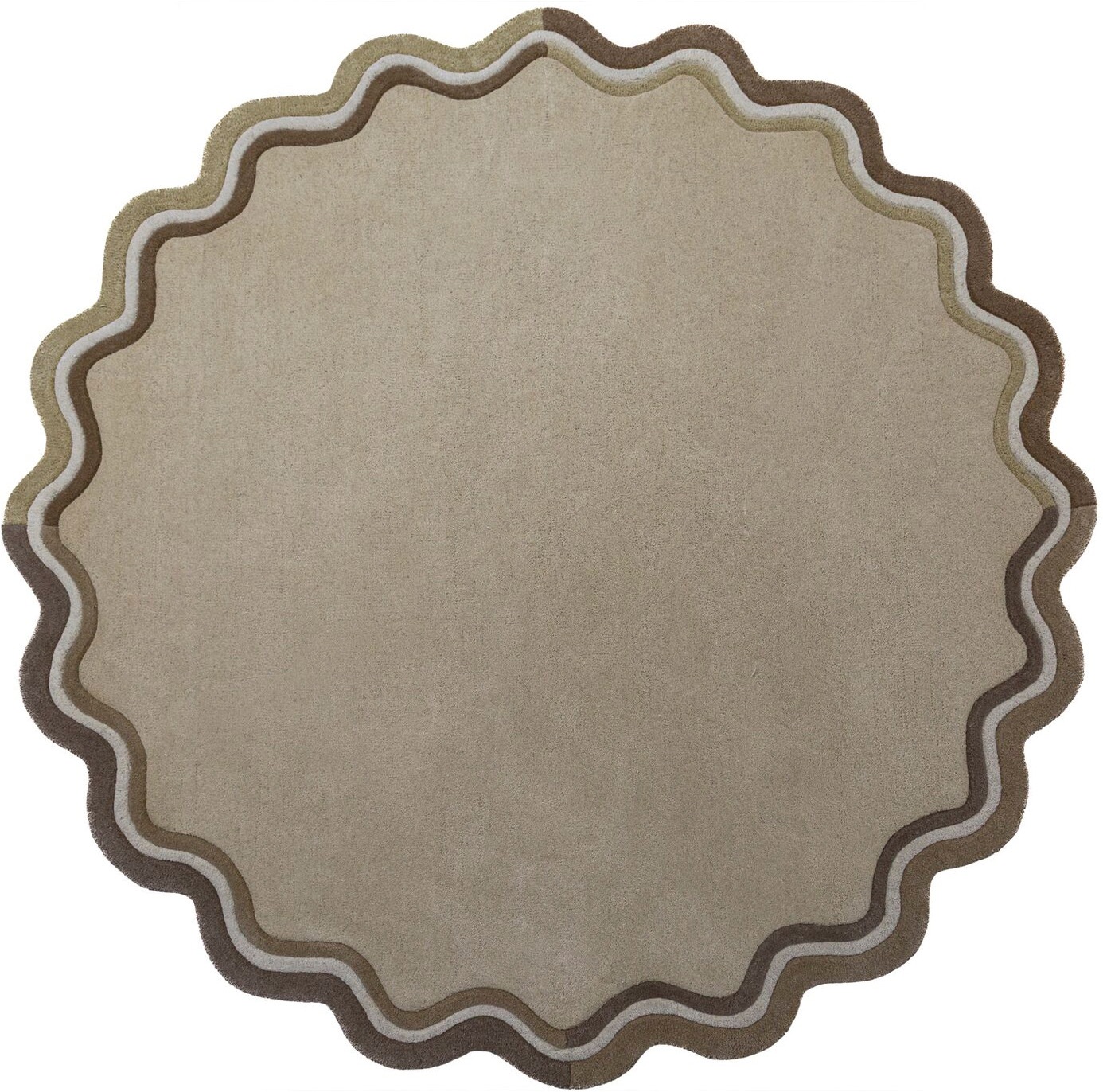 FLAIR RUGS Teppich »LEO SCALLOP BORDER« rund 8 mm Höhe Woll Border Teppich, mit Muschelsaumkante