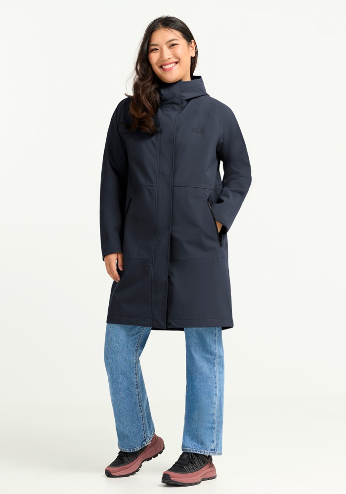 Funktionsmantel JACK WOLFSKIN "ONERA 2L COAT W", Damen, Gr. M (38/40), schwarznavy, Obermaterial: 100% POLYESTER. Futter: 100% POLYESTER, Mäntel 3