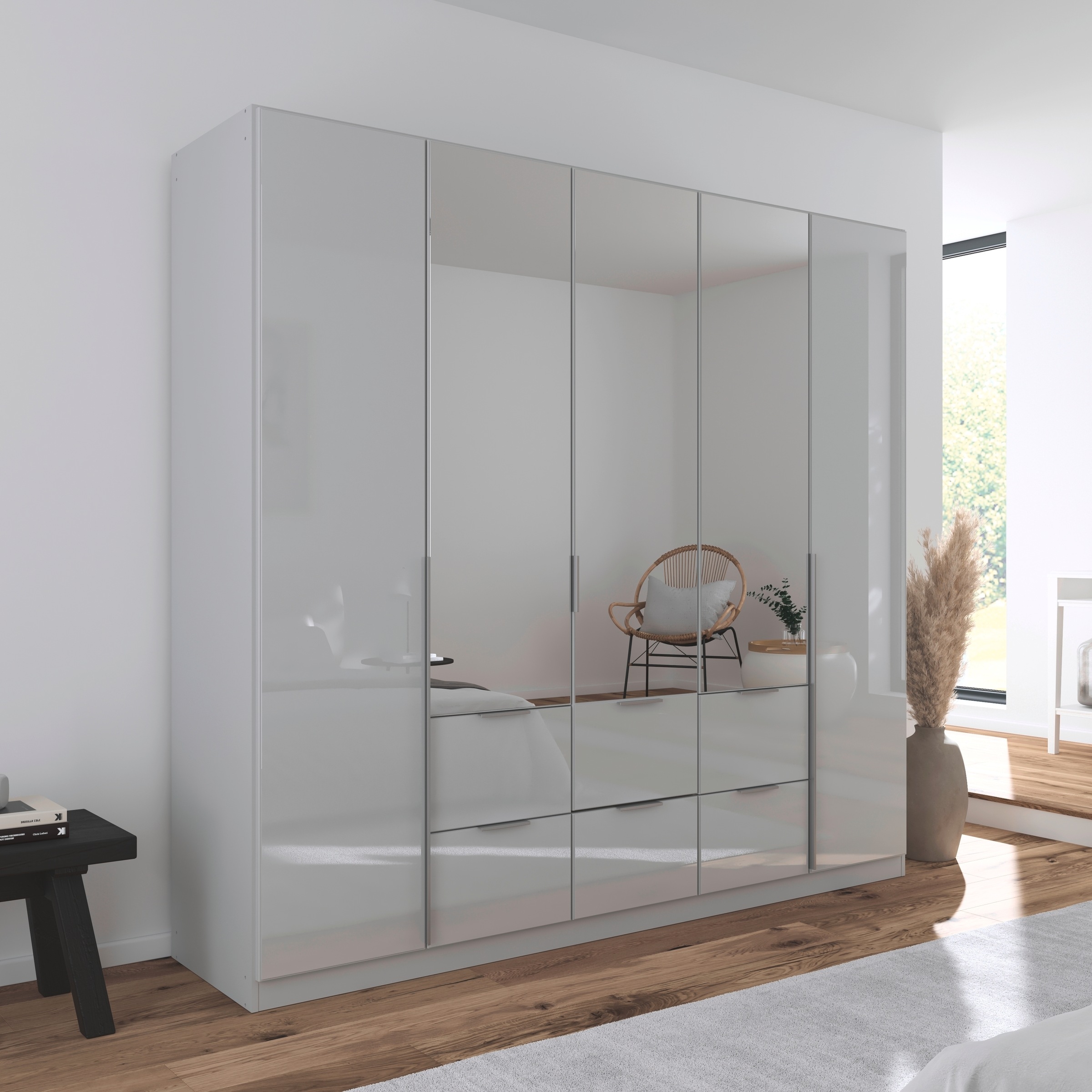 rauch Drehtürenschrank »Kleiderschrank Kleiderschränke Schrank Garderobe AGORDO mit Glasfront«, mit Außenschubkästen, in 6 Breiten und 2 Höhen MADE IN GERMANY