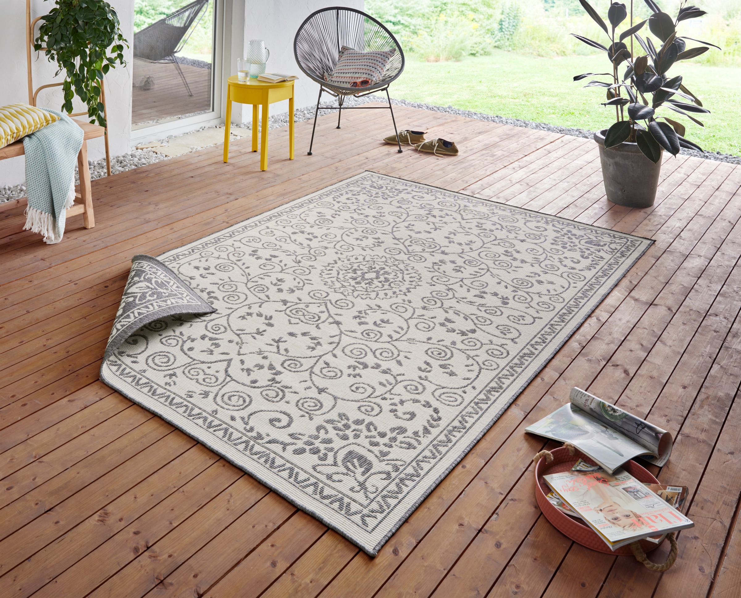 NORTHRUGS Teppich »LEYTE Wendeteppich«, rechteckig, 5 mm Höhe, In-& Outdoor, Teppich, Vintage, Wetterfest, Balkon, Garten, Wohnzimmer