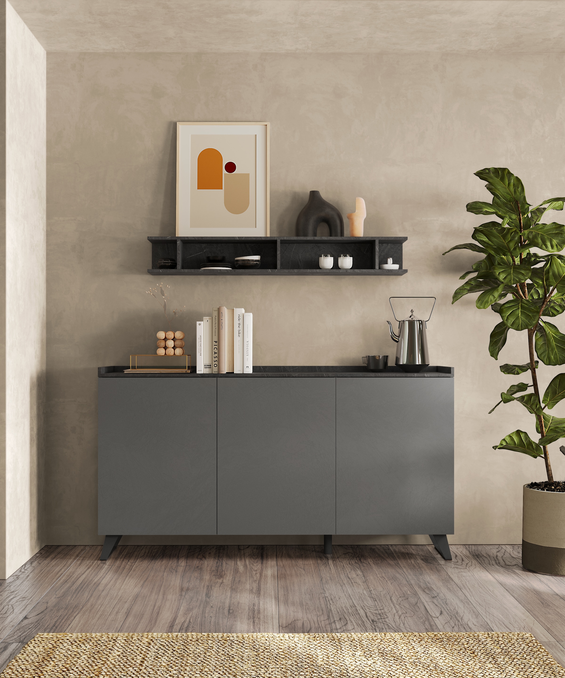 INOSIGN Sideboard »Tray, Breite 181, Kommode mit 3 Türen«, Top "Tablet", Push-to-open Funktion