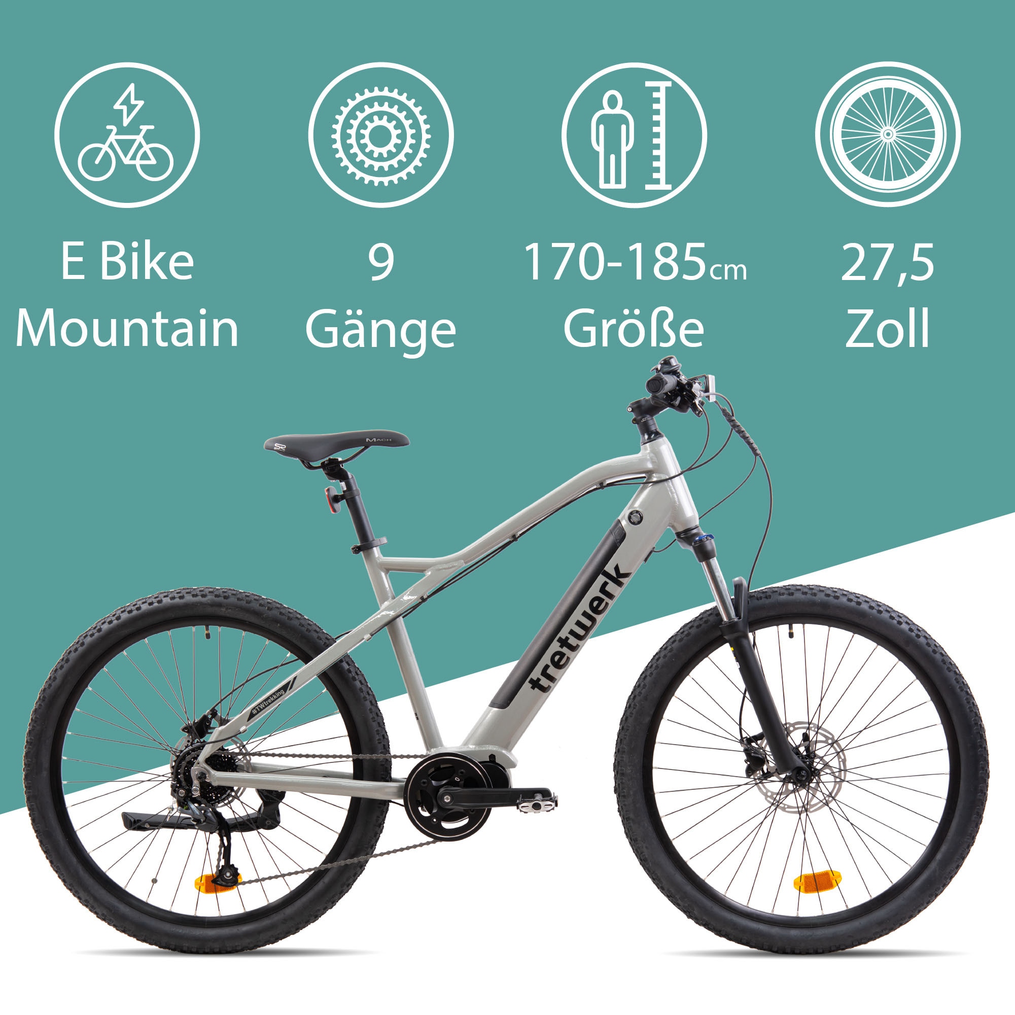 Tretwerk E-Bike »Commander«, 9 Gang, Shimano, Altus M2000, Mittelmotor 250 W, Pedelec, Elektrofahrrad für Damen u. Herren, MTB