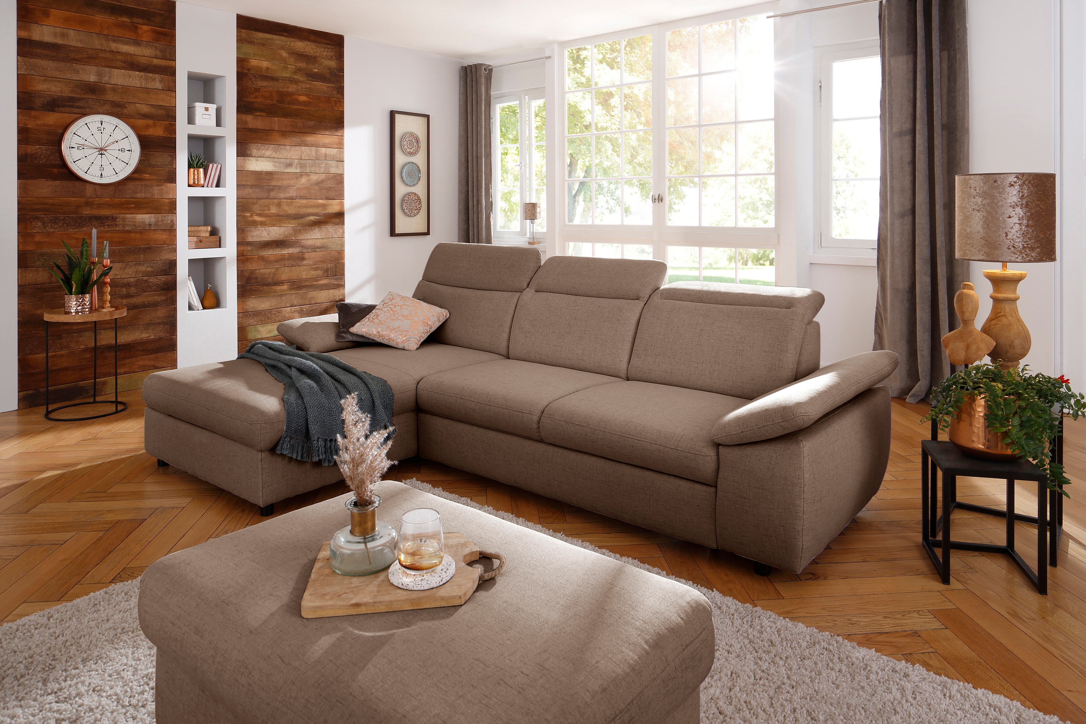 OTTO home Ecksofa "Mauritius L-Form" mit Kopfteil- und Armlehnverstellung, Schlaffunktion & Bettkasten