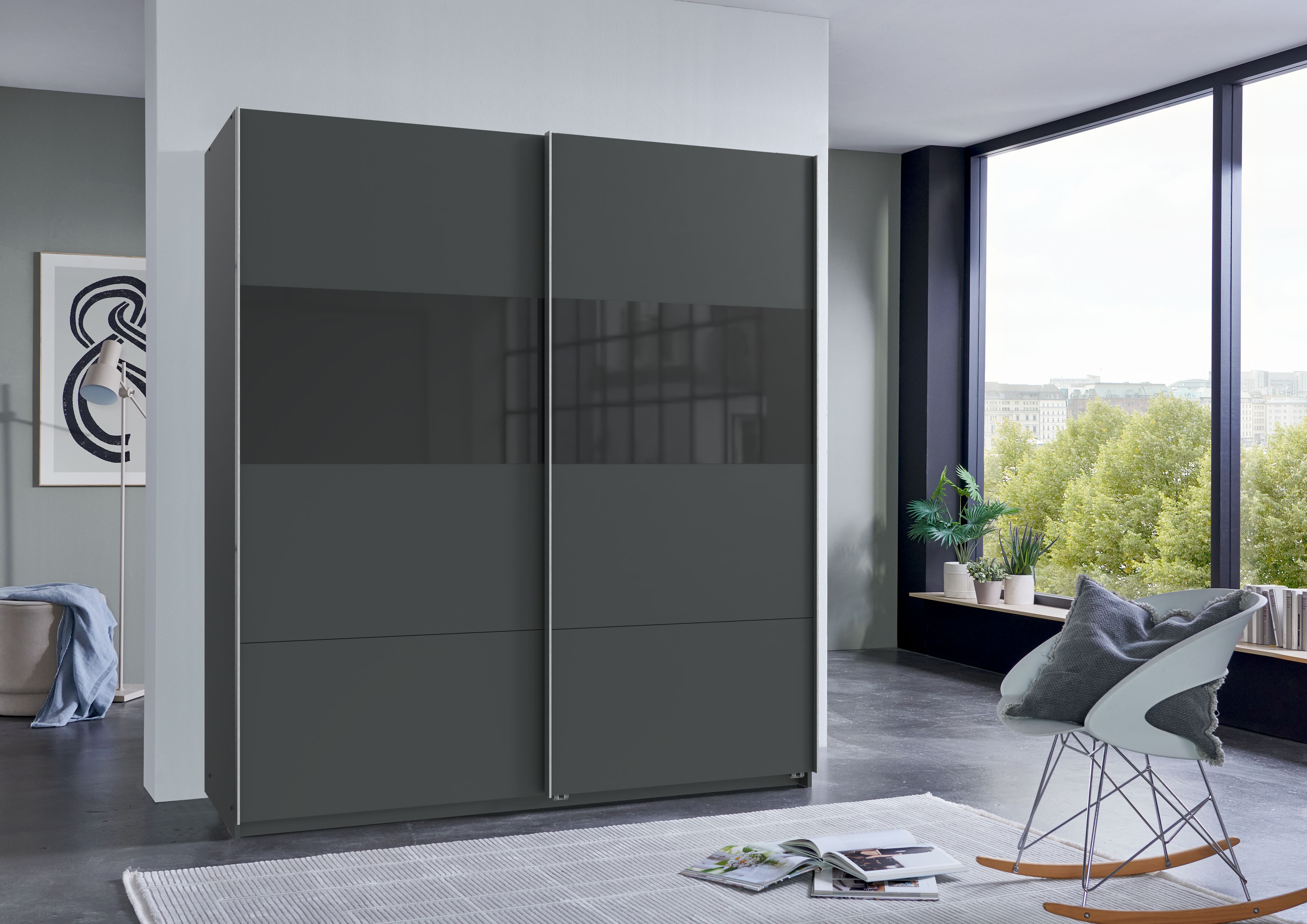 Wimex Schwebetürenschrank "Bramfeld Kleiderschrank" mit Glaselementen und zusätzlichen Einlegeböden