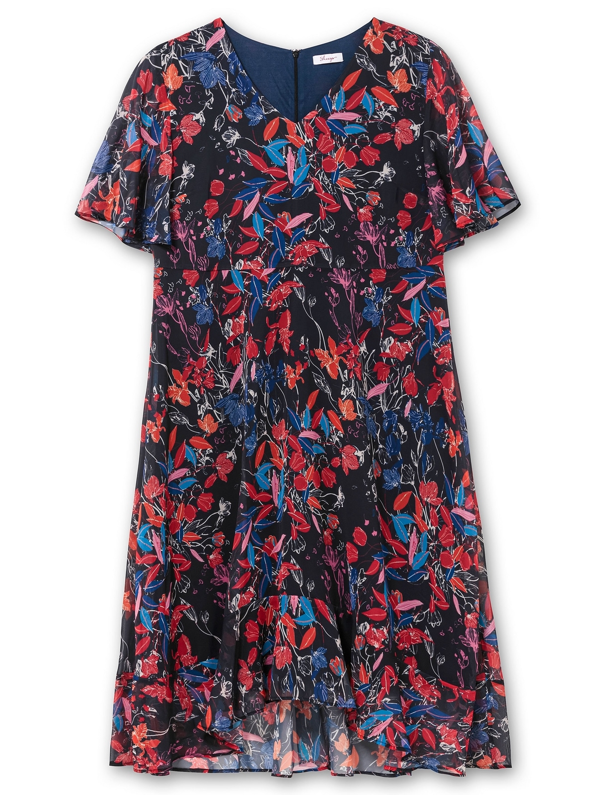 Sheego Chiffonkleid »Große Größen«, mit Blumendruck und Volant am Saum