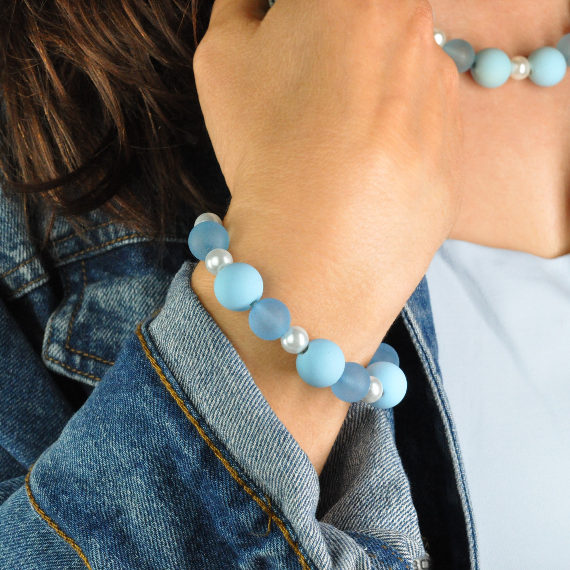 Steuer Collierkettchen »Set Armband und Collier Acrylperlen blau«