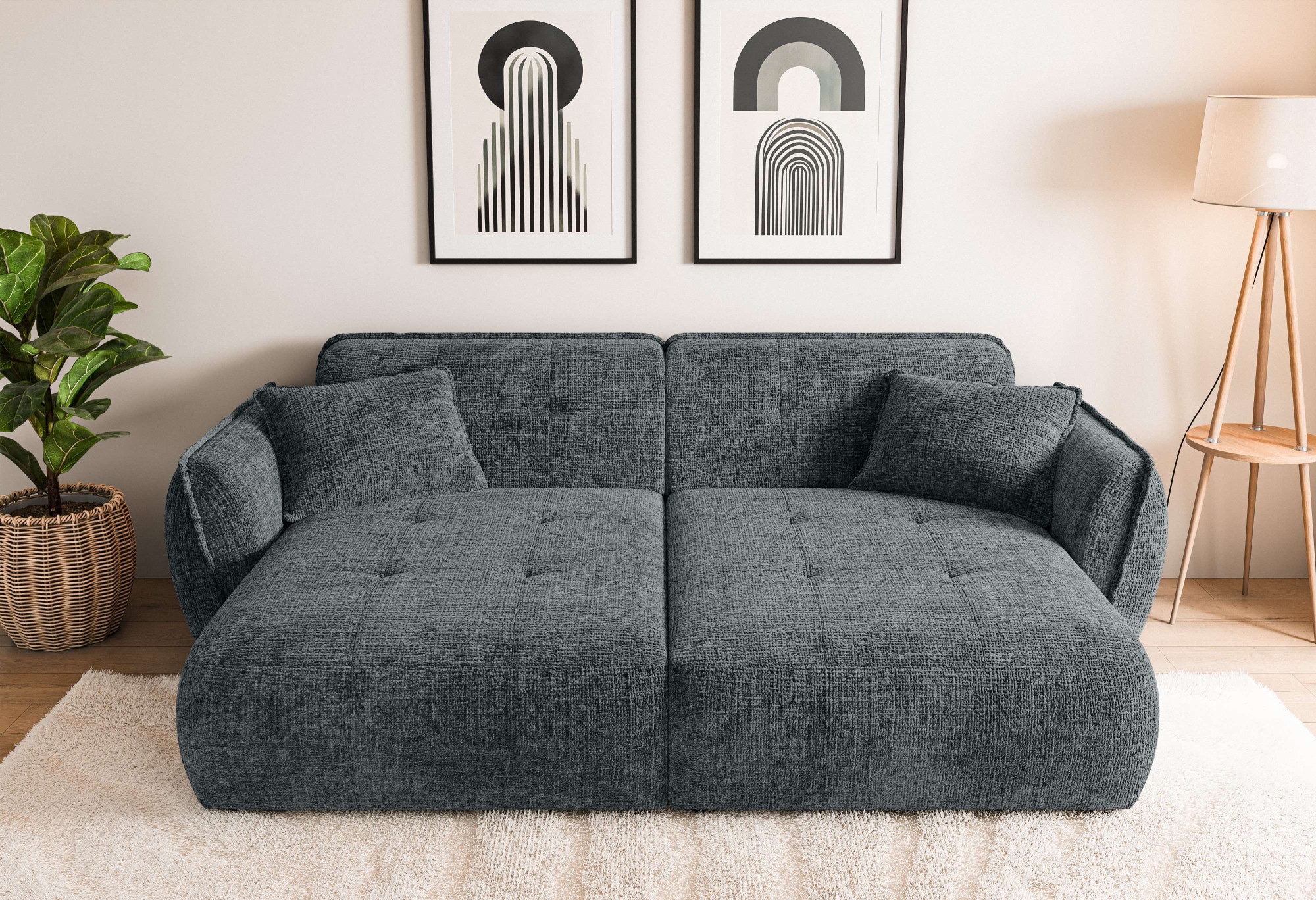 Home affaire Big-Sofa "MIRELDA Design-Sofa mit Steppungen, extra tief, Breite 251 cm" Sitztiefe 123cm, elegant und bequem, 2 Zierkissen, belastbar bis 480kg