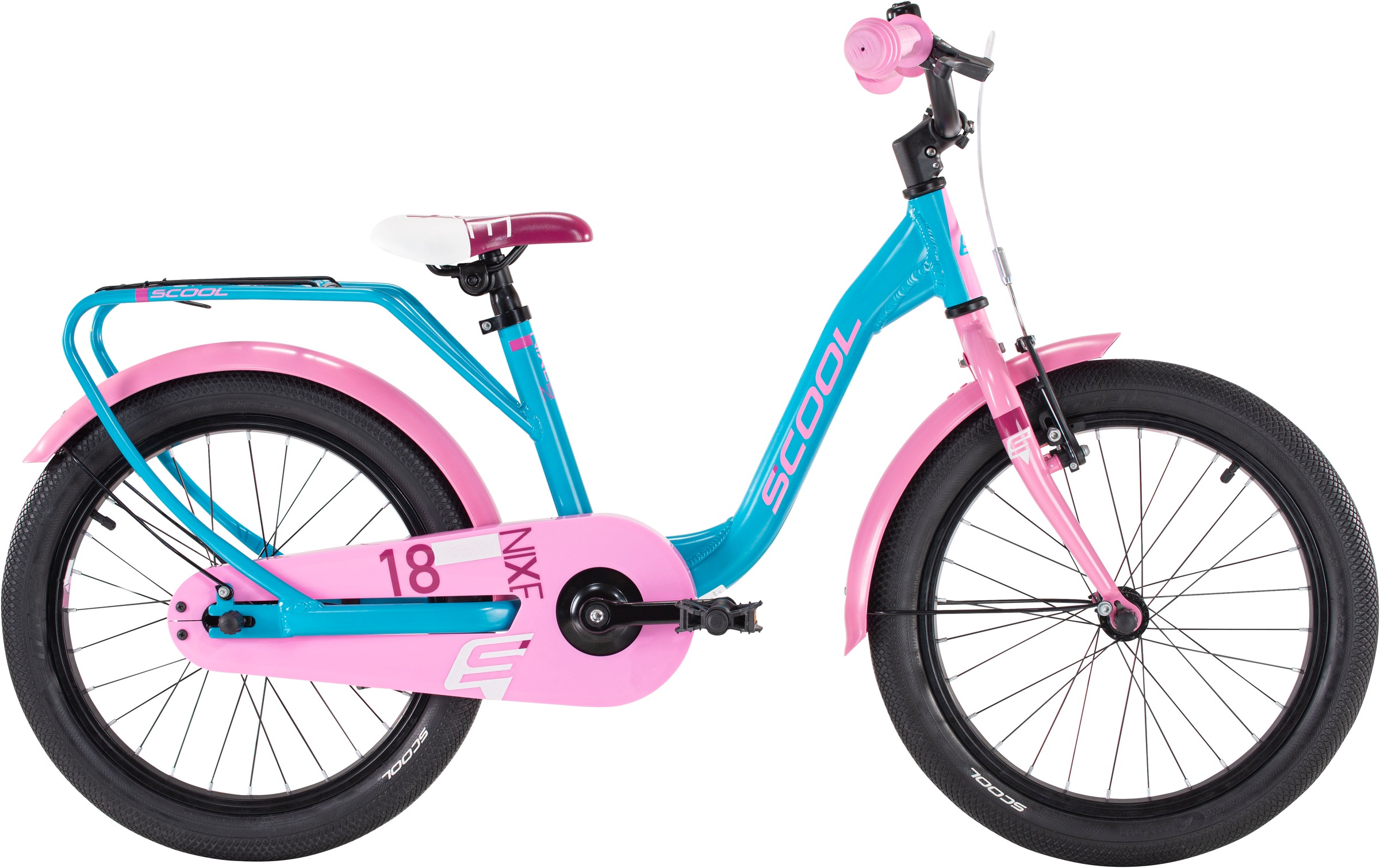S’COOL Kinderfahrrad "SCOOL niXe 18-1S - Ocean/Pink" 1 Gang ohne Schaltung Stützräder montierbar