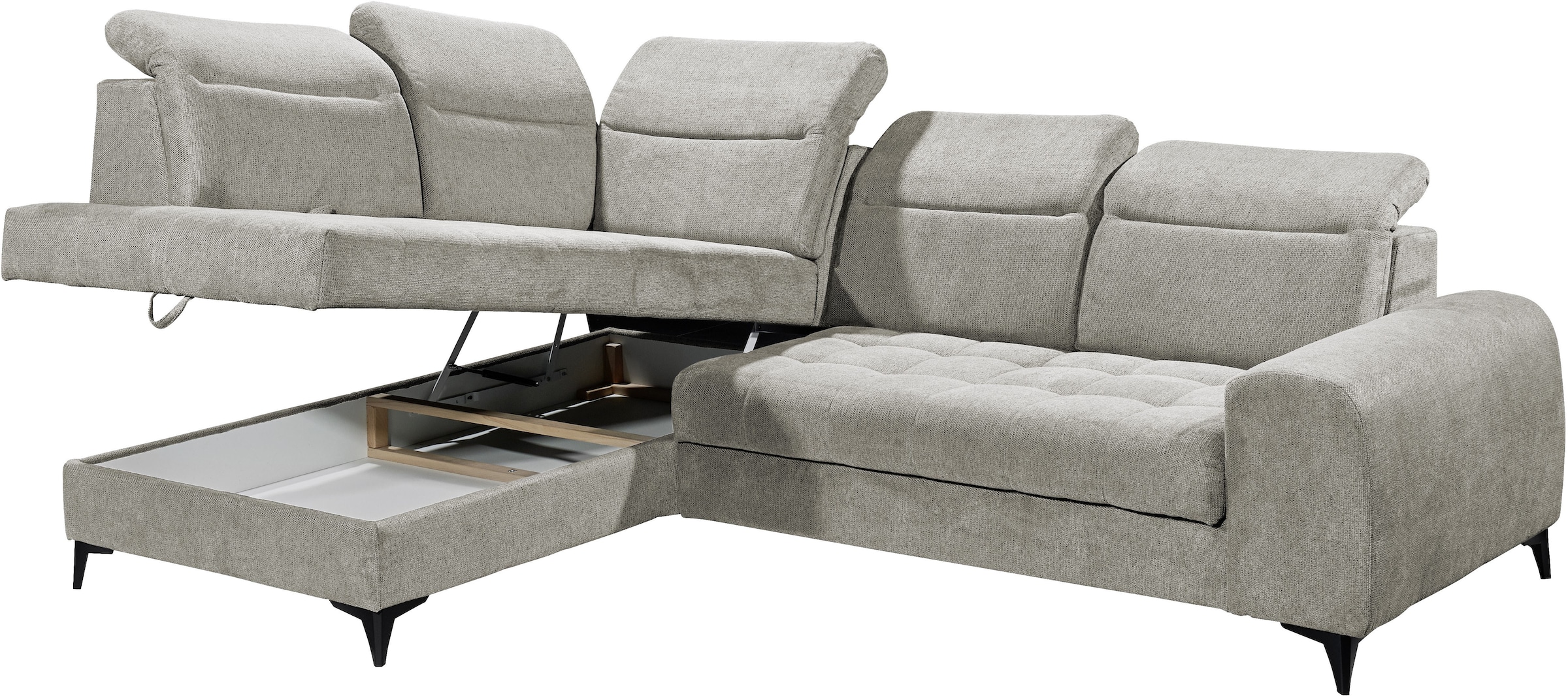 ED EXCITING DESIGN Ecksofa »Rockdale L-Form mit Bettfunktion, Bettkasten«, Kopfteilverstellung, Sitztiefenverstellung & USB-Port