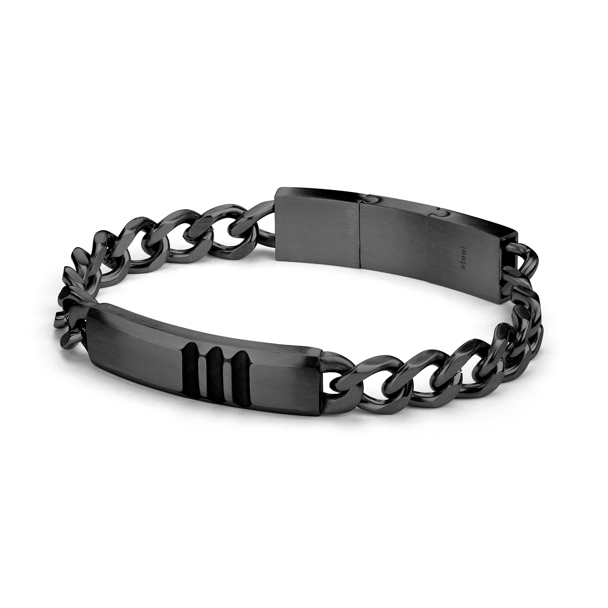 FYNCH-HATTON Herren Armband "Schmuck Geschenk Edelstahl Armkette Curb Chain", 18,5cm, Edelstahl, schwarz, Edelstahl, Armbänder