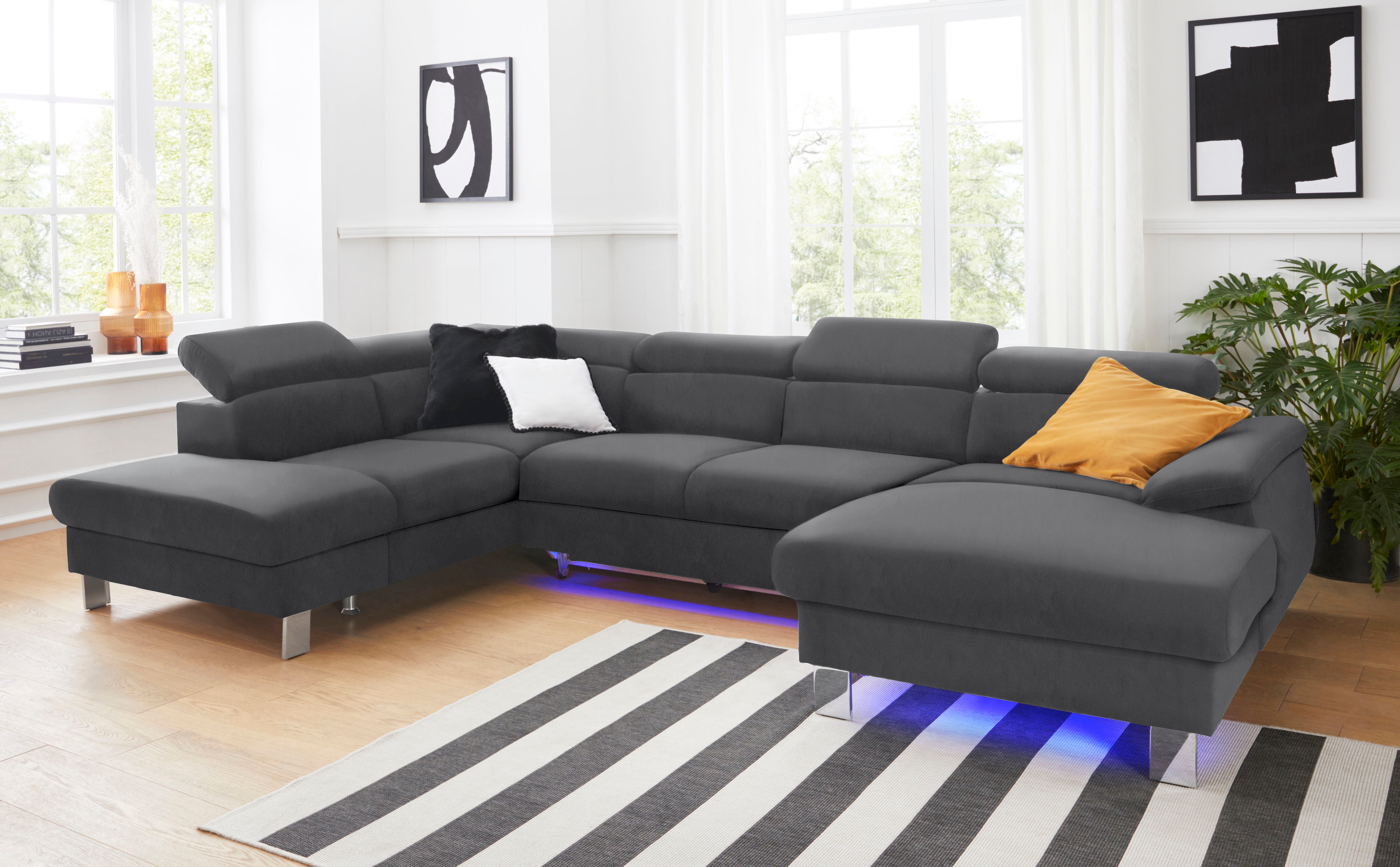 COTTA Wohnlandschaft "Komaris U-Form, B: 320 cm" mit Kopfteilverstellung, optional Schlaffunktion, Bettkasten & Licht