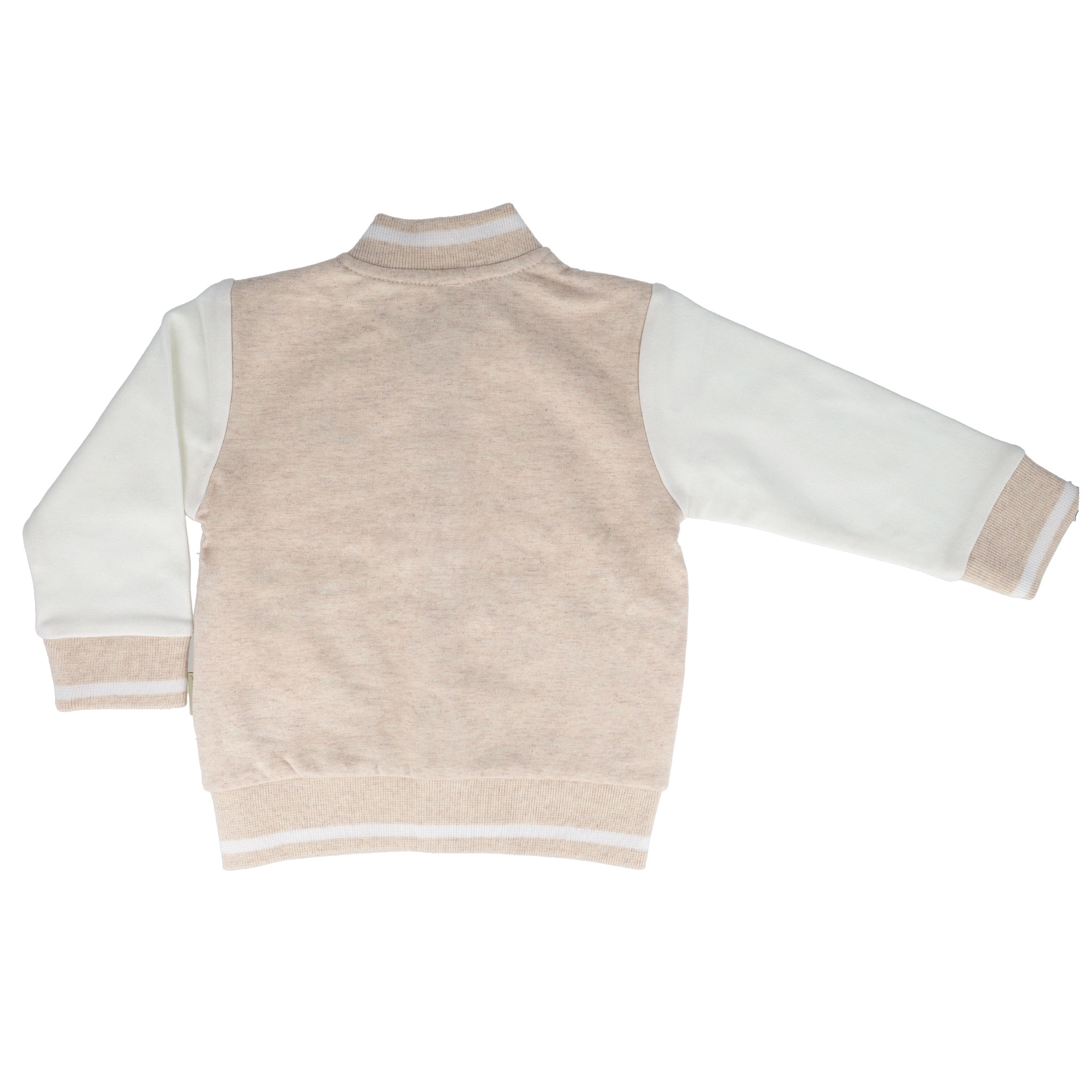 MAXIMO Sweatjacke 1 College Style, beigemeliert, weiße Ärmel, „hello“-Stickerei