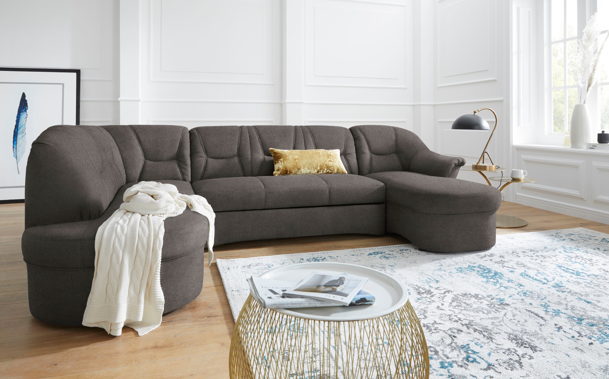 DOMO collection Wohnlandschaft »Sarafina, zeitlos und komfortabel, optional mit Federkern, U-Form«, wahlweise mit Bettfunktion