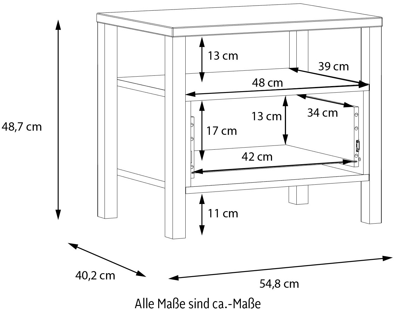 FORTE Nachtkommode »High Rock«, mit schwarzem Metallgriff