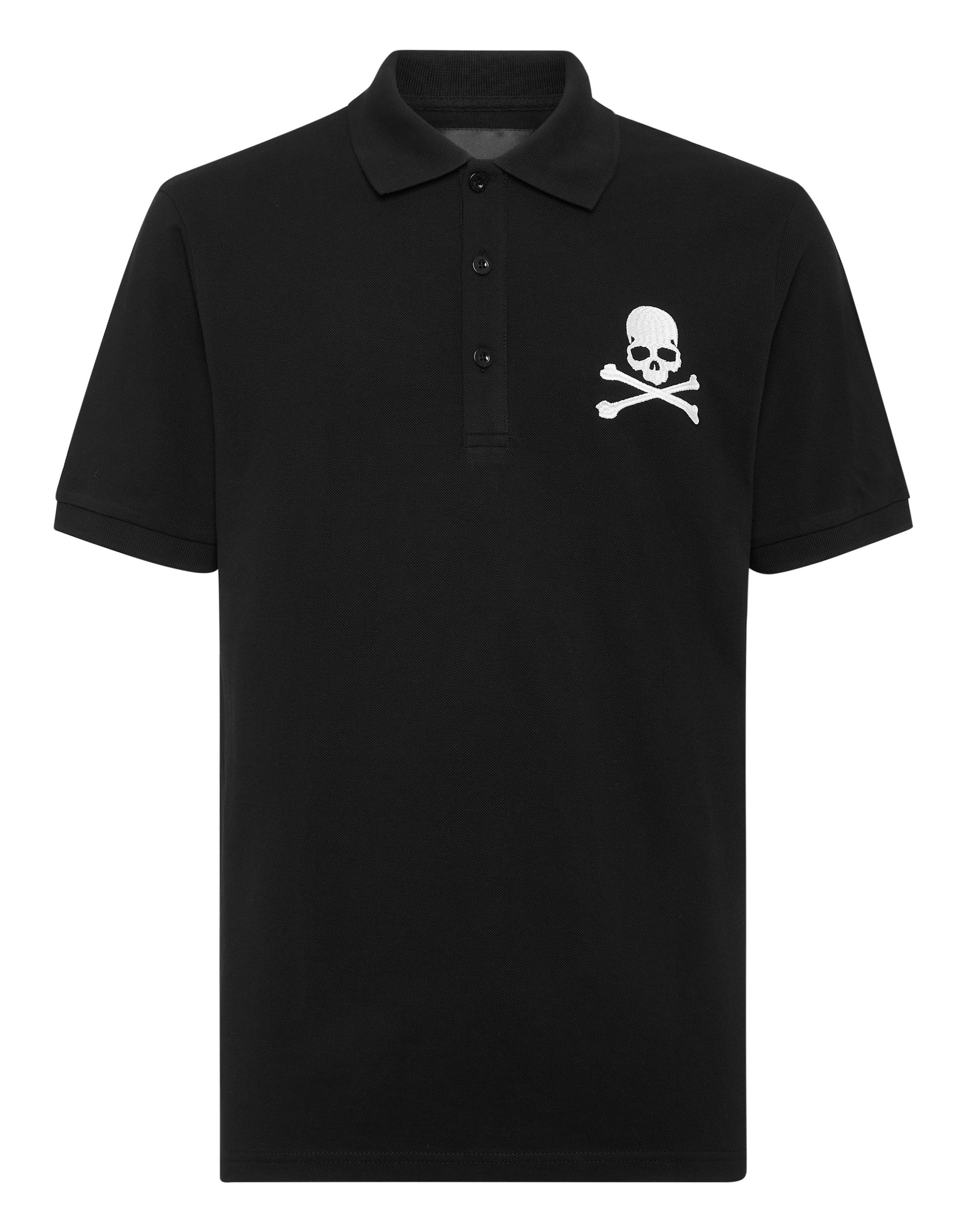Poloshirt PHILIPP PLEIN "Skull&Bones", Herren, Gr. S, 02, schwarz, Obermaterial: 100% Baumwolle, Shirts