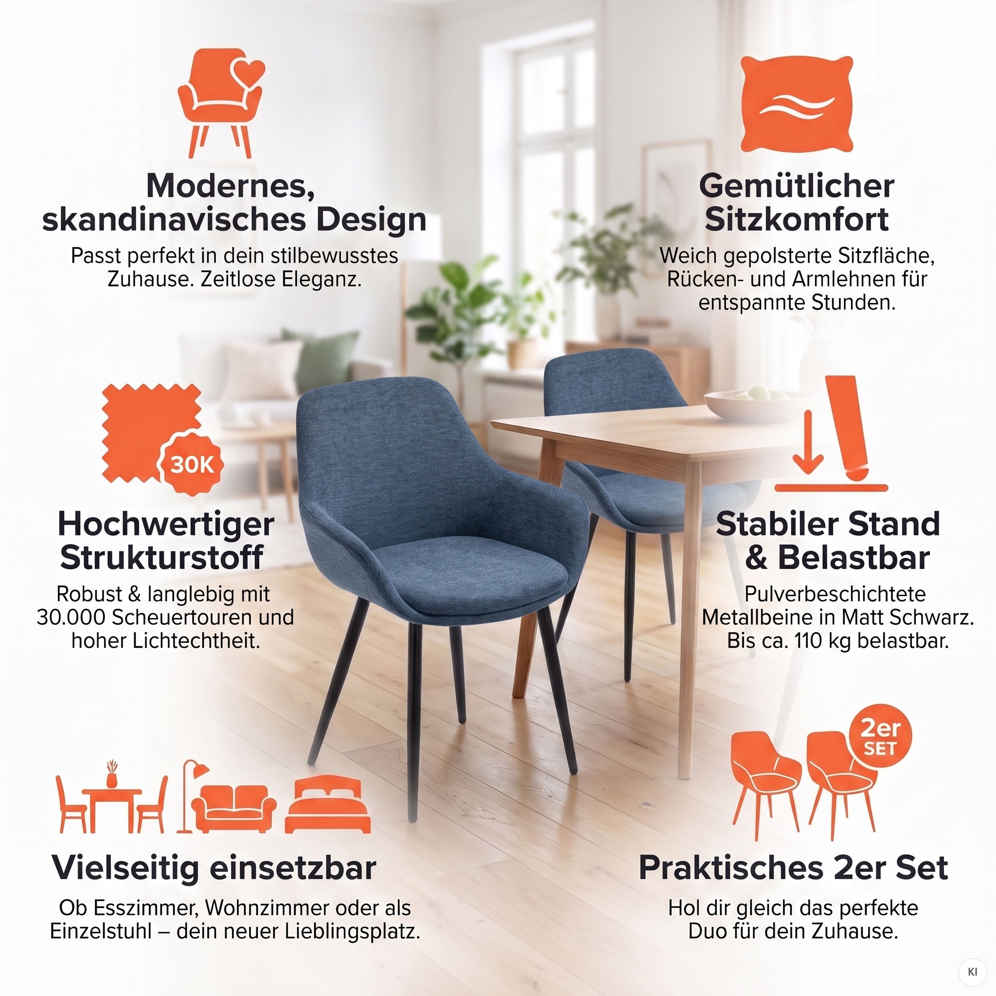 SalesFever Armlehnstuhl »Komfortabler Esszimmerstuhl zum Relaxen« (Set) 2 Stk.