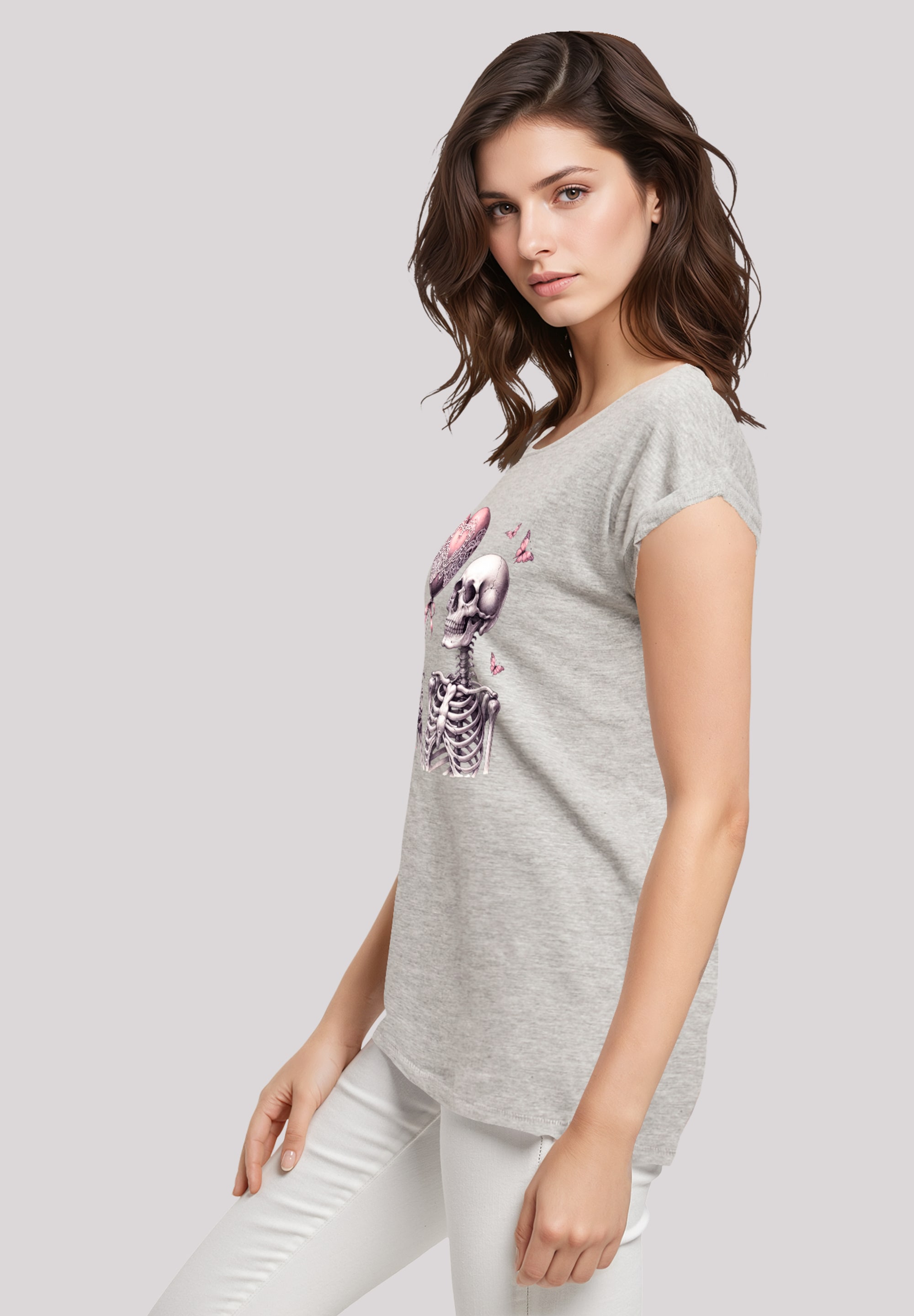 F4NT4STIC T-Shirt »Skelett hält Herzballon«, Premium Qualität