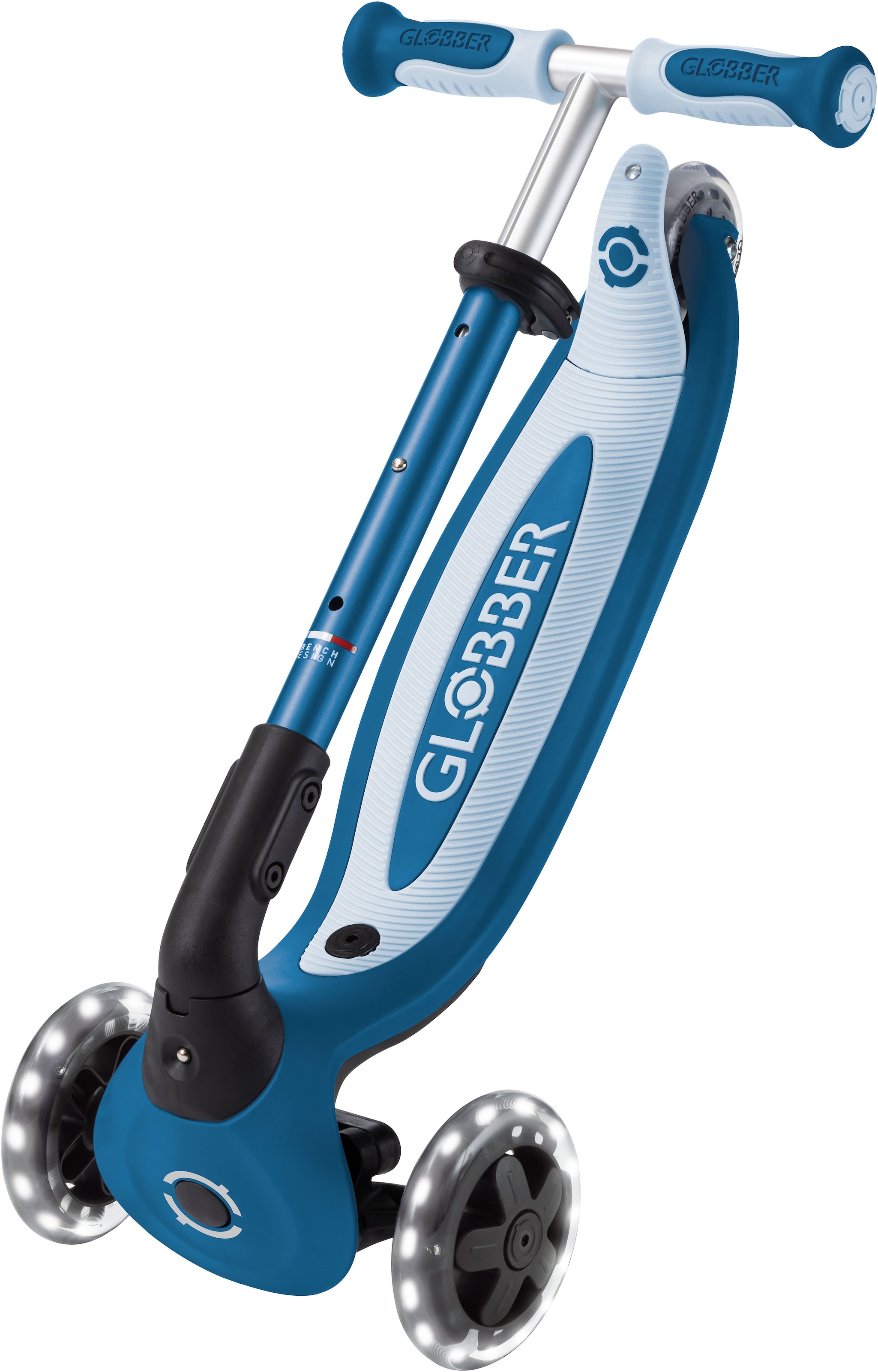 Globber Tretroller »GO-UP BABY 360 LIGHTS, mit Leuchtrollen und Leuchtmodul« Aufsitzrad, Laufrad und Scooter in Einem