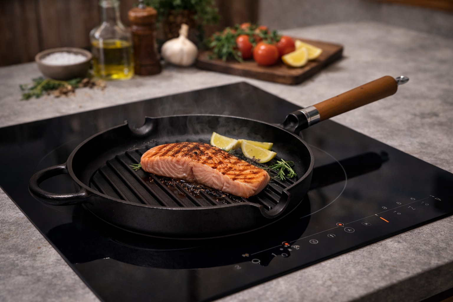 Ronneby Bruk Grillpfanne »Maestro Pfanne, Ø 28 cm, mit Holzgriff & Gegengriff« Gusseisen 1 tlg.