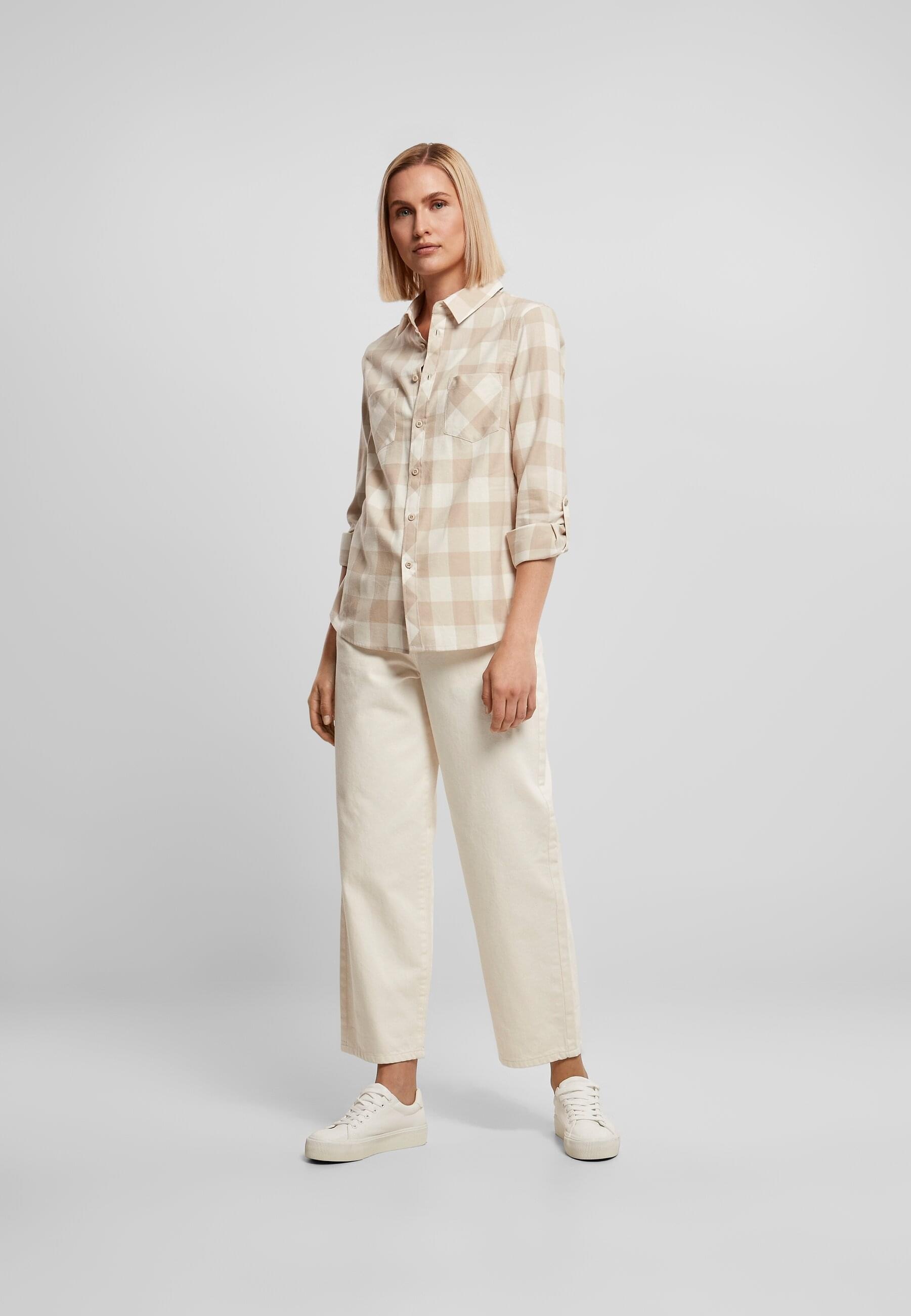 URBAN CLASSICS Langarmhemd »Urban Classics Damen Ladies Turnup Checked Flanell Shirt«, (1 tlg.)