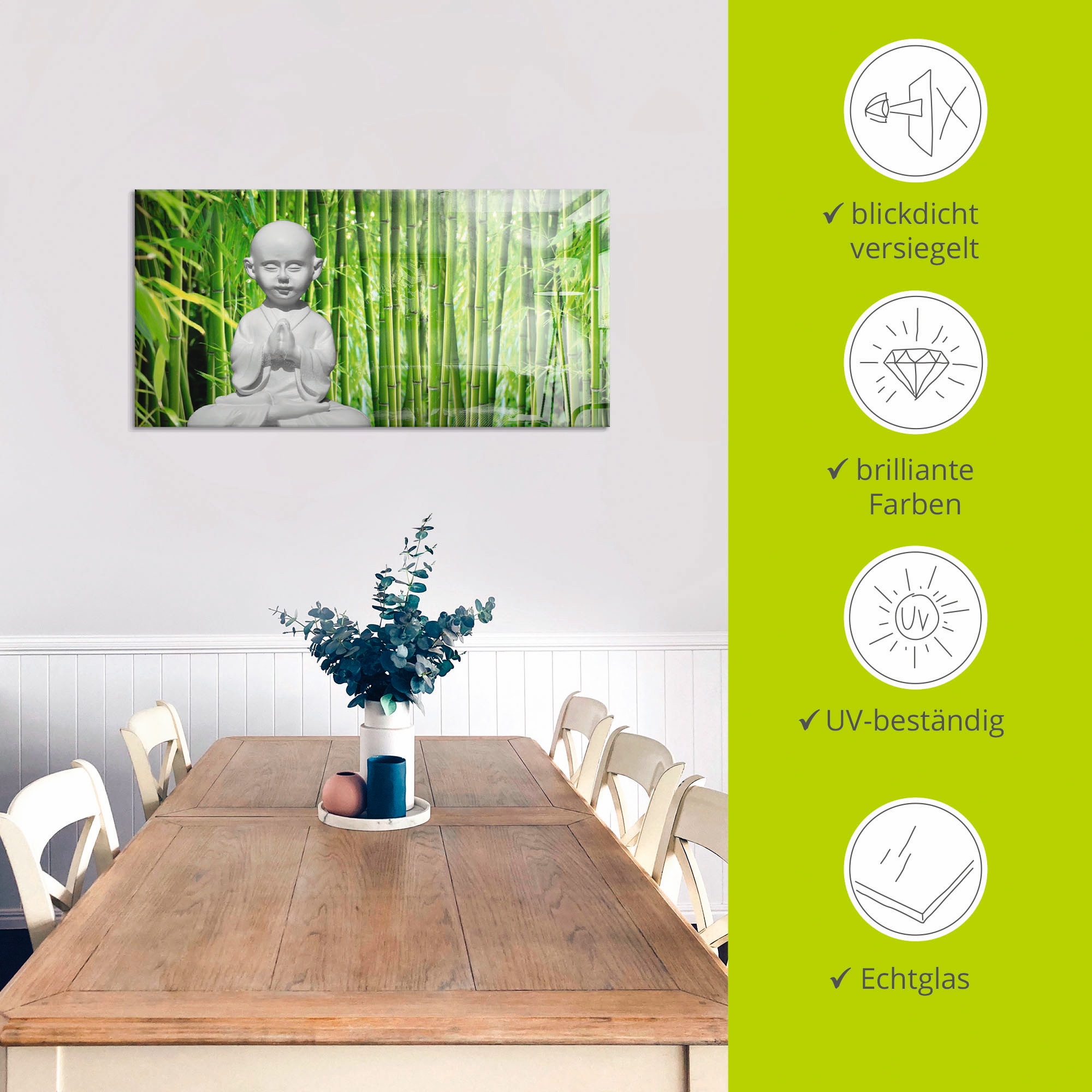 Artland Glasbild »Buddha mit Bambus«, Religion, (1 St.), in verschiedenen Größen