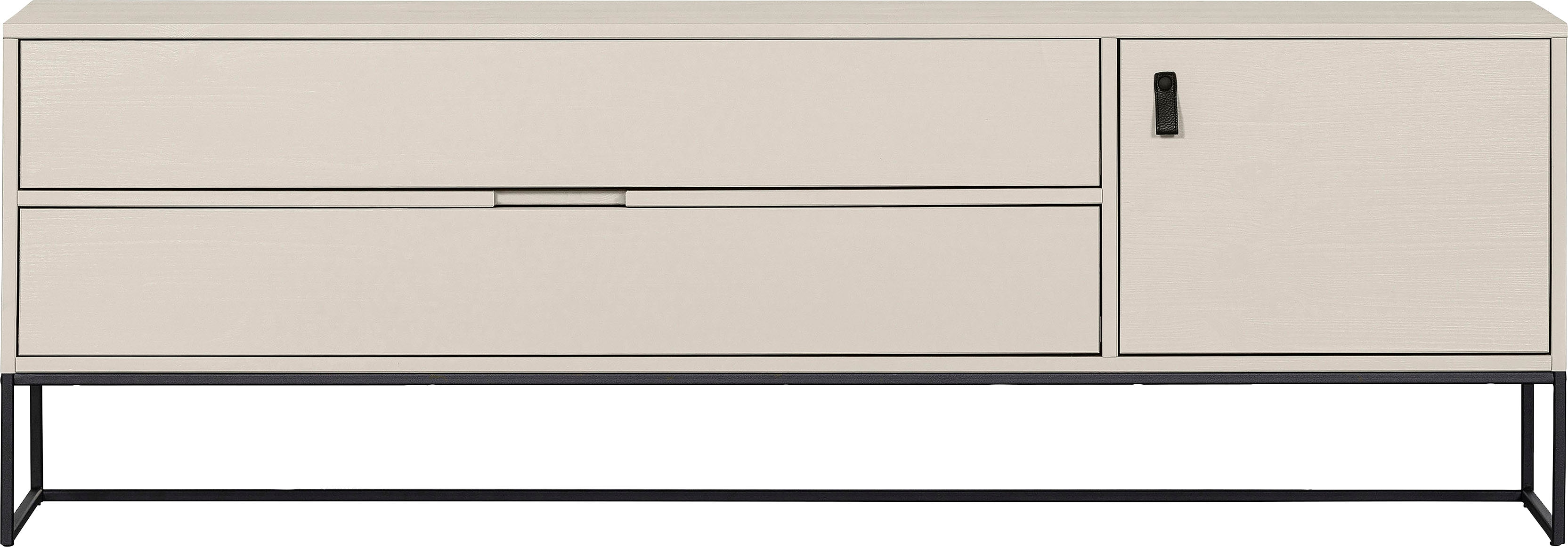 WOOOD Lowboard "Silas FSC-holz gebürstet mit Ledergriffen, H 61 x B 180 x T 44 cm" Kiefernholz, Metallgestell, Kabelöffnung, Schutzlackiert