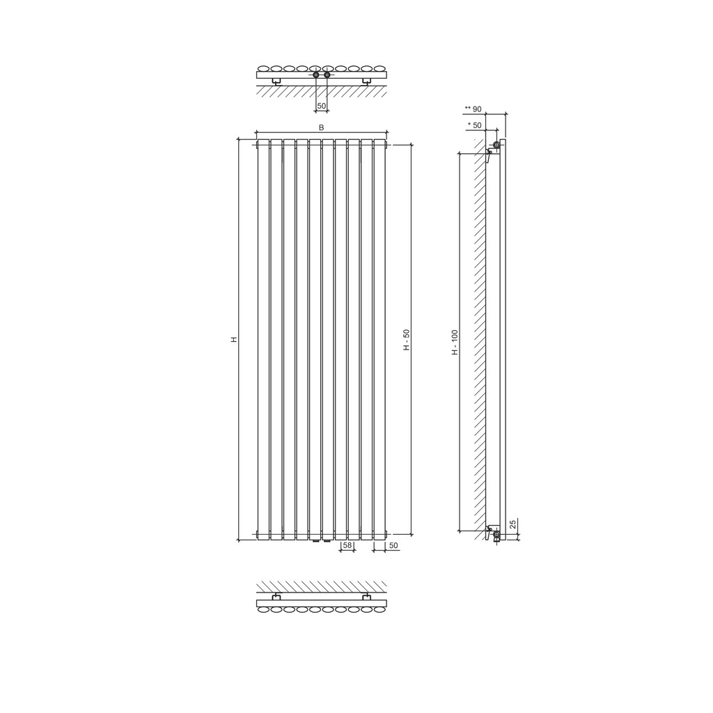 Ximax Paneelheizkörper »Fortuna 1800 mm x 236 mm«, 460 Watt, Mittenanschluss, weiß