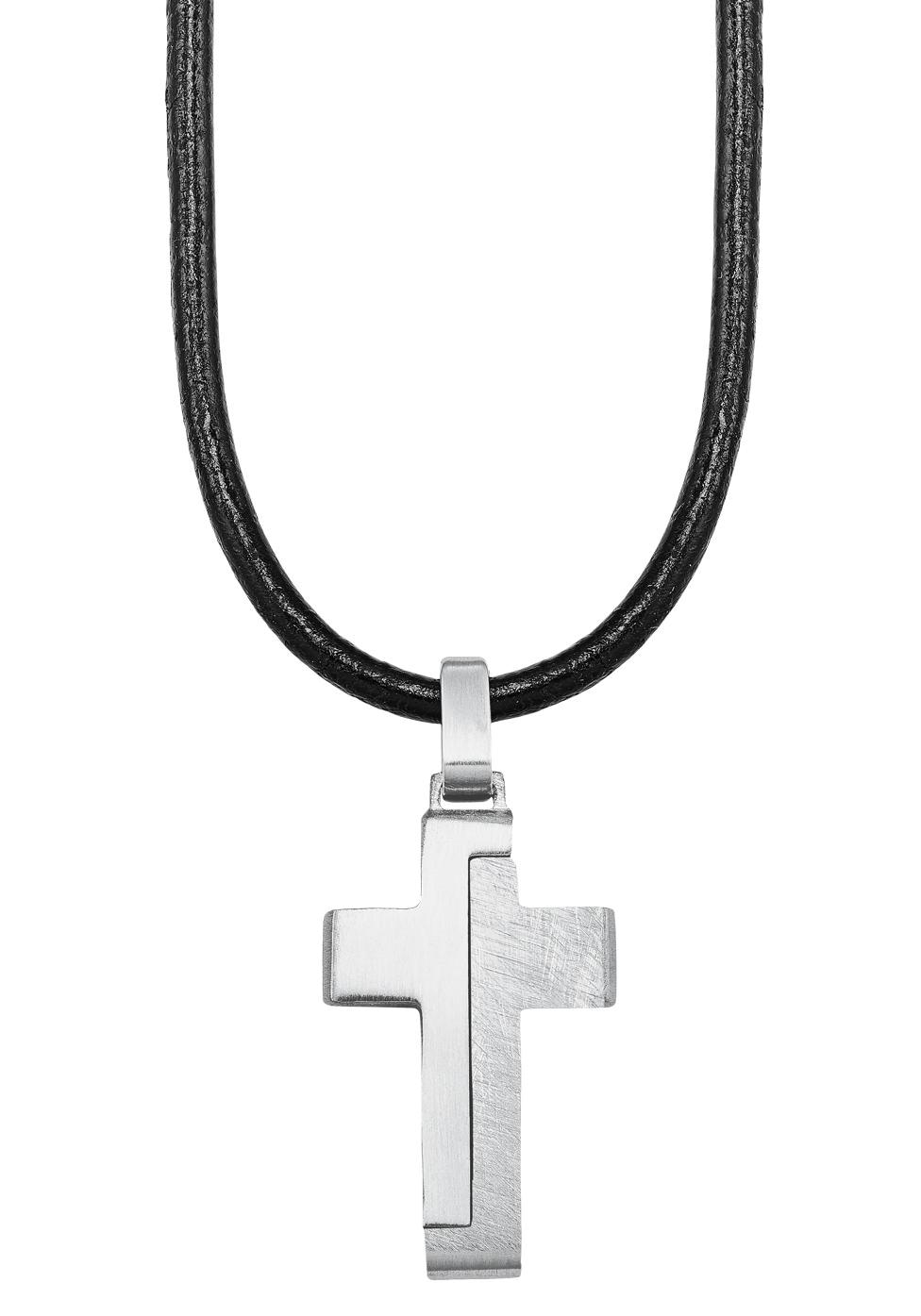 s.Oliver Junior Kette mit + online Kreuz, Anhänger bestellen | Edelstahl 2024225«, »Halskette aus Leder BAUR