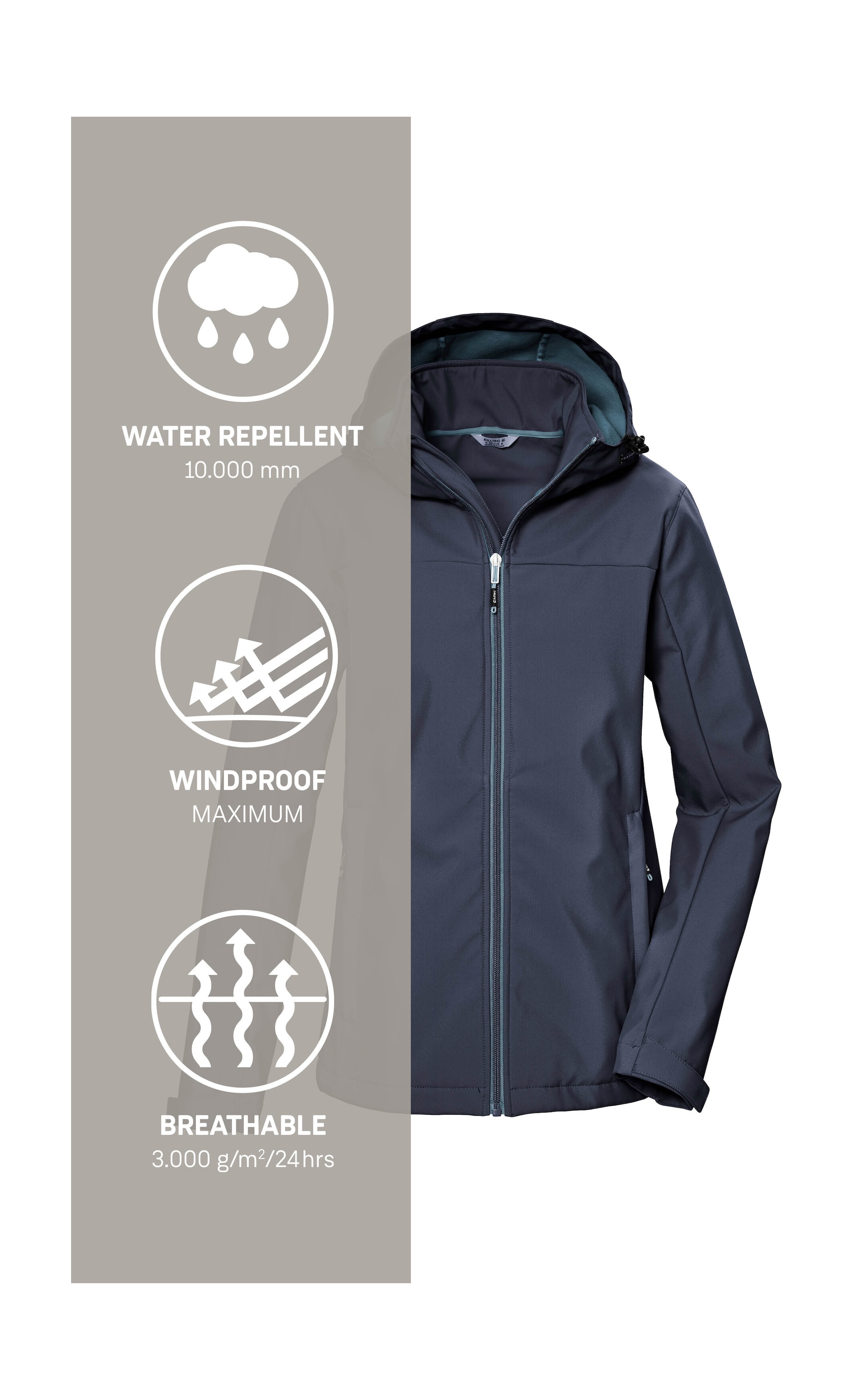 Killtec Softshelljacke »KOS 102 WMN SFTSHLL JCKT«, Wasserabweisende, atmungsaktive Softshelljacke, PFAS-frei imprägniert