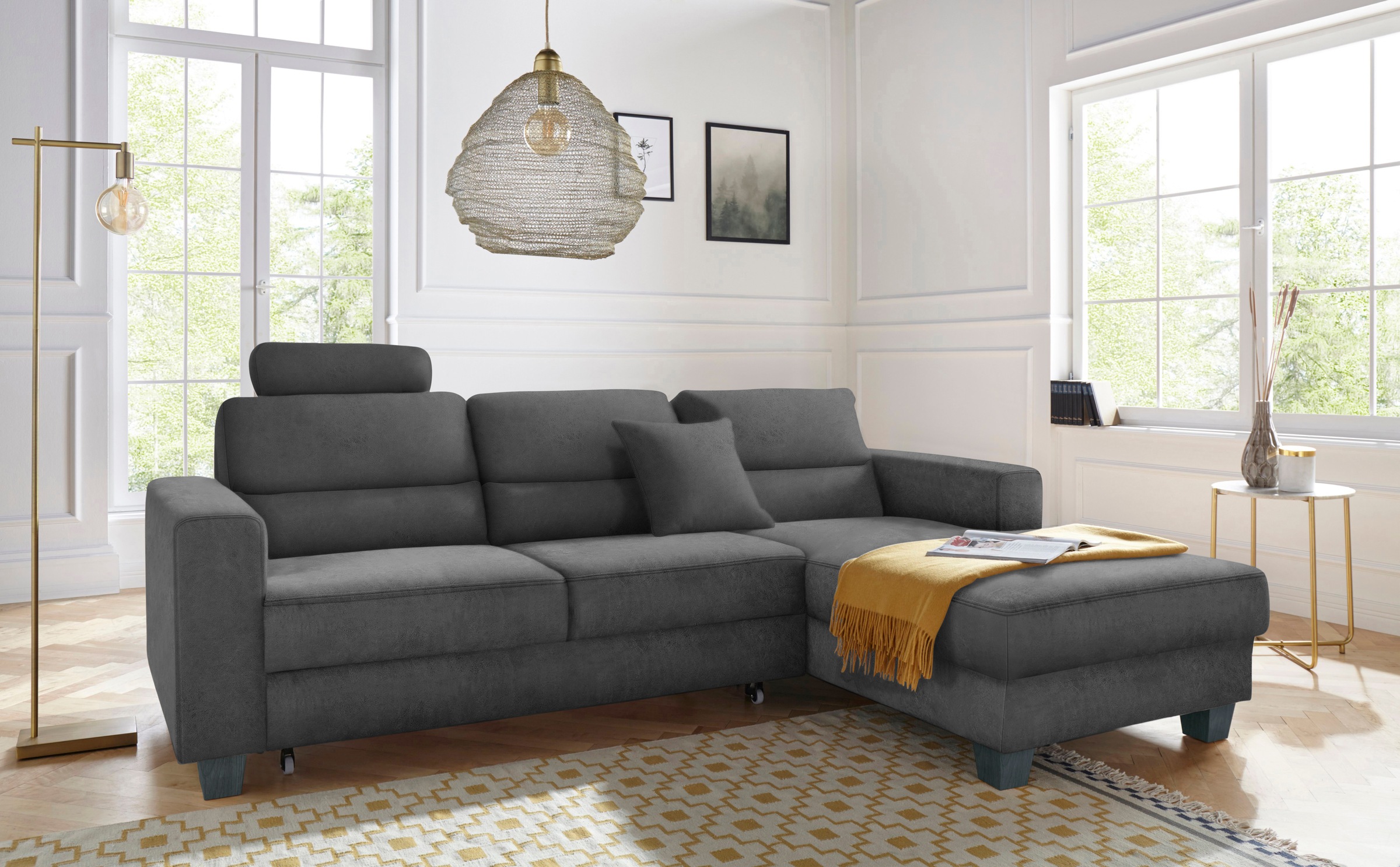 TRENDMANUFAKTUR Ecksofa »Chamber, zeitlos und modern, bequem mit hohem Sitzkomfort, L-Form«, inklusive einer Kopfstütze, wahlweise mit Schlaffunktion