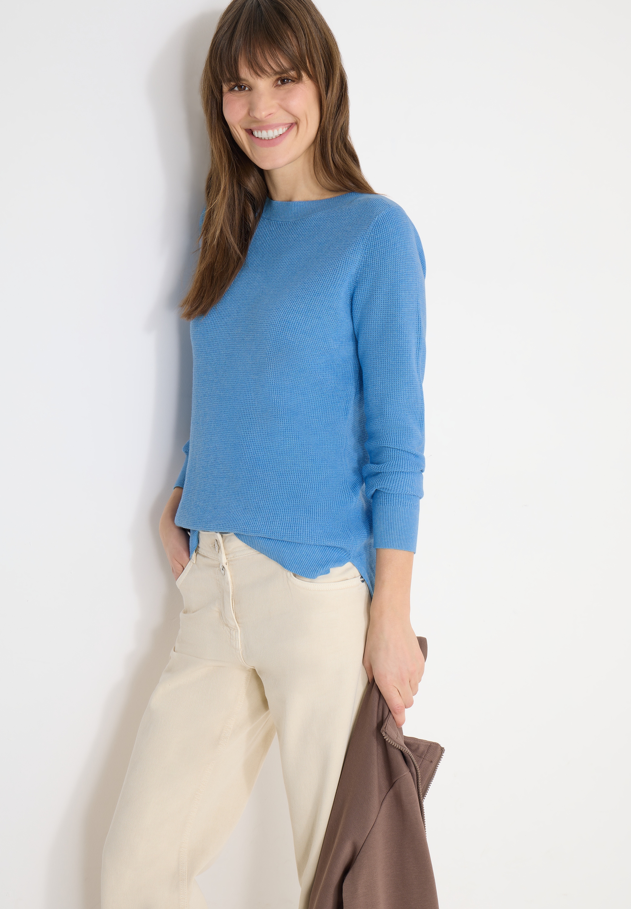 Strickpullover CECIL, Damen, Gr. S (38), cloud blau melange, Web, 60% Baumwolle, 40% Viskose, unifarben, comfort fit normal, U-Boot-Ausschnitt, Bündchen, Pullover Strickpullover, im soften Baumwoll-Mix