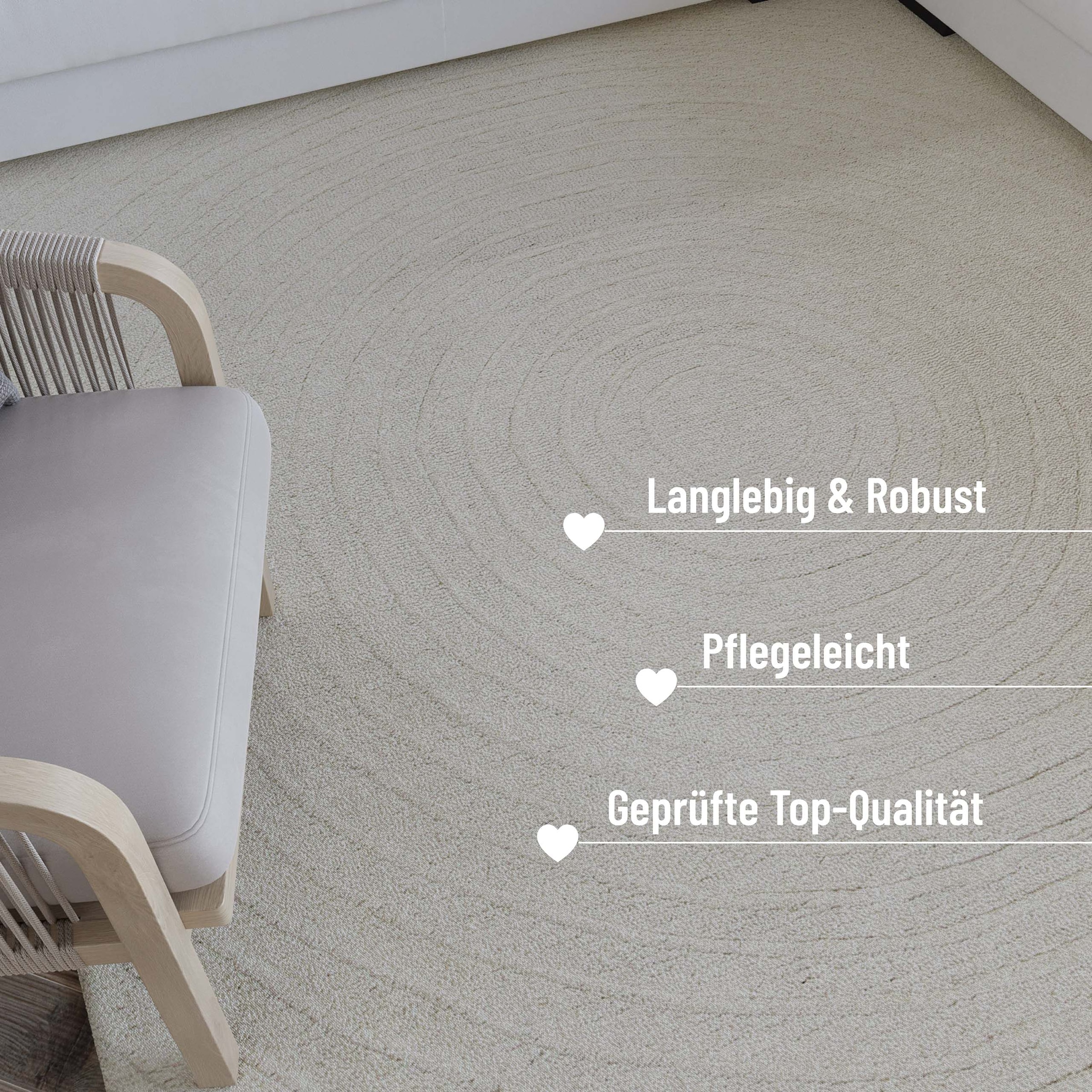 Wecon home Wollteppich »Hamptons NINETEEN«, rechteckig, 15 mm Höhe, Läufer, Schurwolle, Kurzflor, Wohn- & Schlafzimmer, Hoch-Tief-Effekt