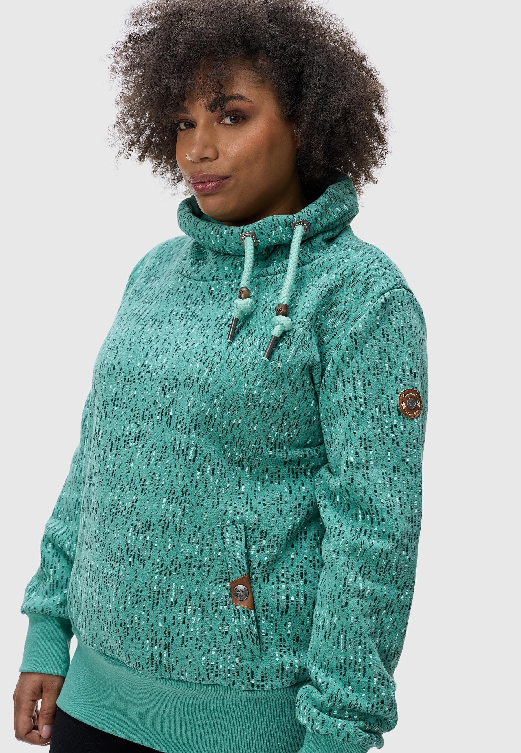 Ragwear Rollkragenpullover »Rylie Print Plus«, modischer Damen Kapuzensweater mit Kordeln