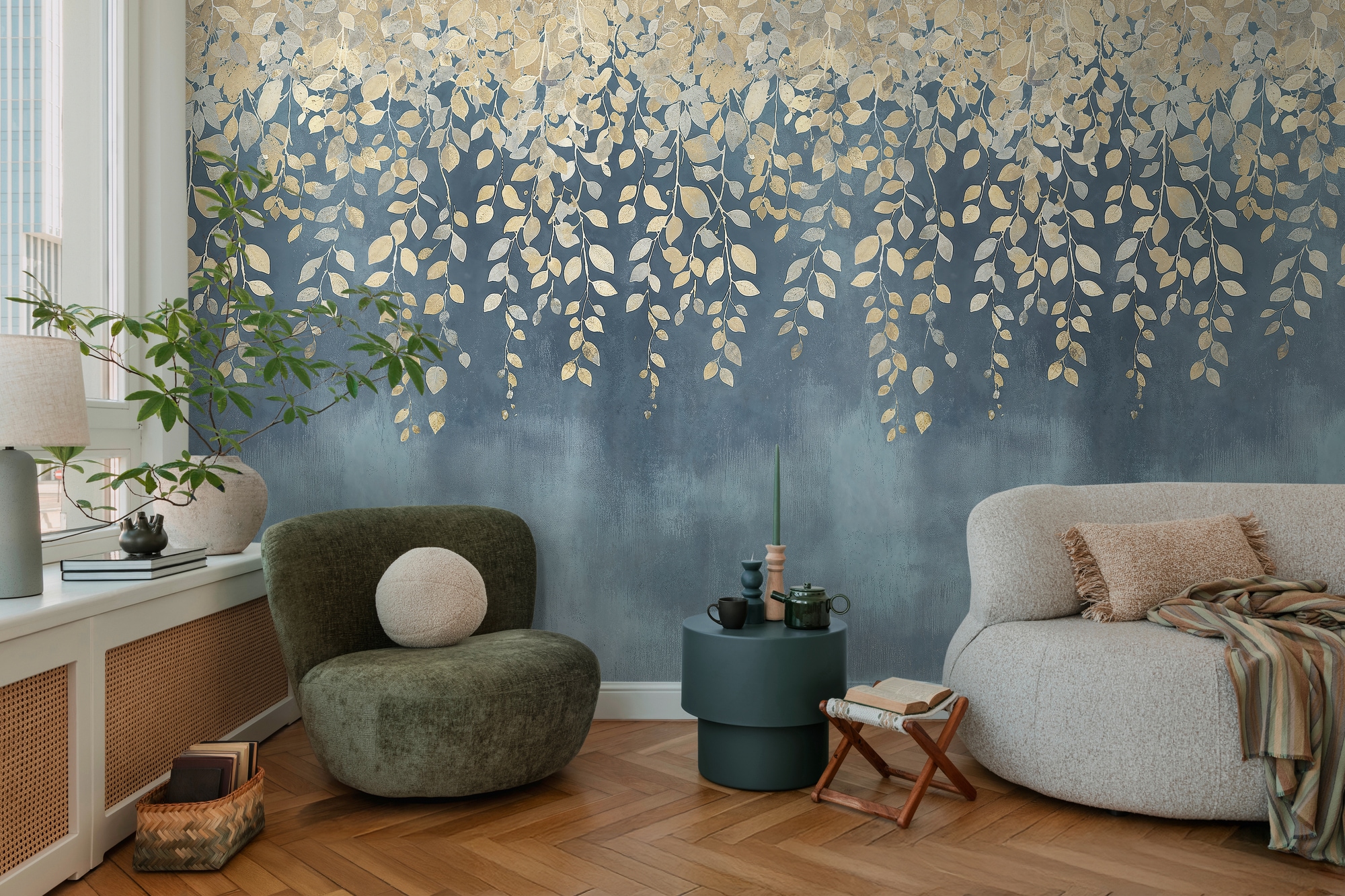 CosmoLiving by Cosmopolitan Vliestapete "Gilded Bloom Fototapete erweiterbar" matt strukturiert Goldene Blätter im sanften Farbverlauf