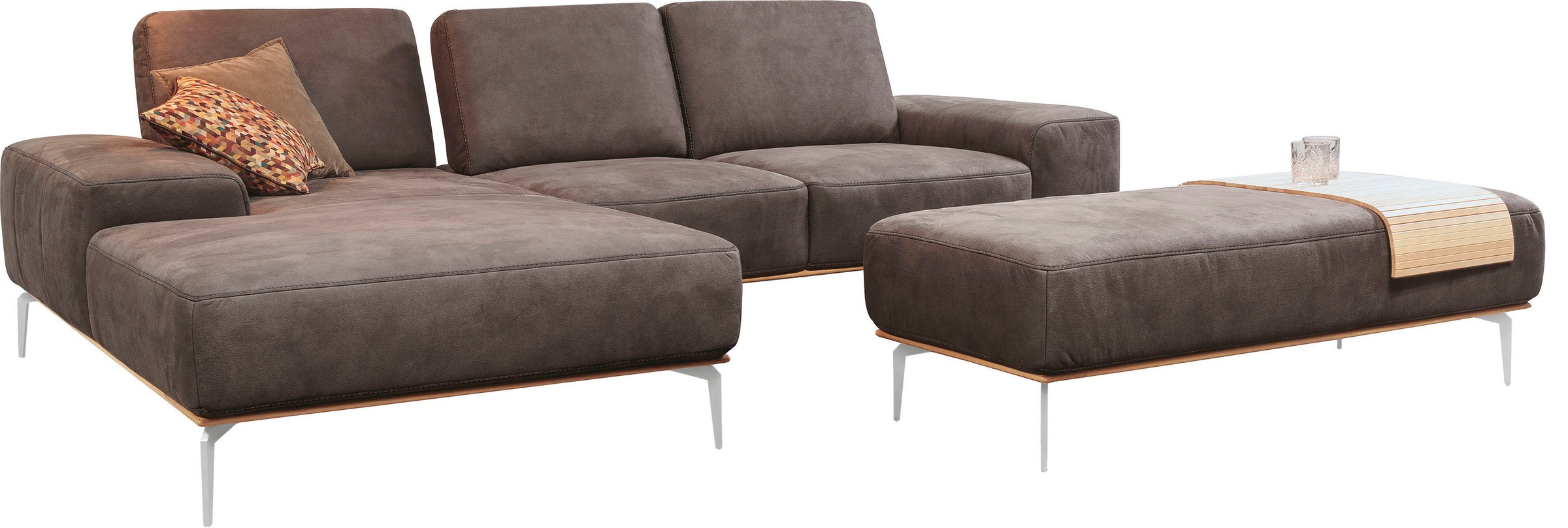 W.SCHILLIG Ecksofa »run, Designsofa mit tollem Sitzkomfort, L-Form«, mit elegantem Holzsockel, Füße in Chrom glänzend, Breite 279 cm