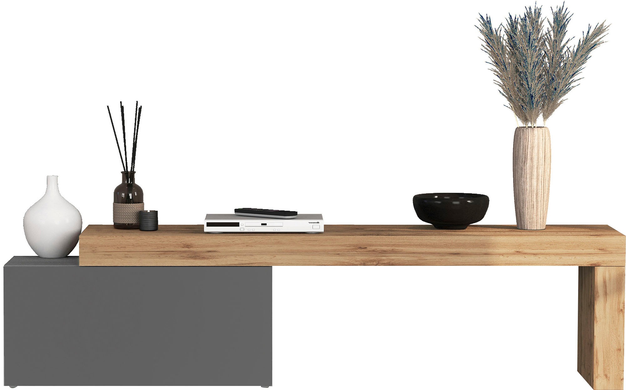 OTTO home Lowboard "Lowboard Chronos TV-Board, TV-Schrank" Spar-Set, Breite verstellbar von 180 bis 260 cm, 1 Stk. tlg. Breite 220 cm TV-Board,Lowboard,1 Klappe und ein L-Förmiger Aufsatz