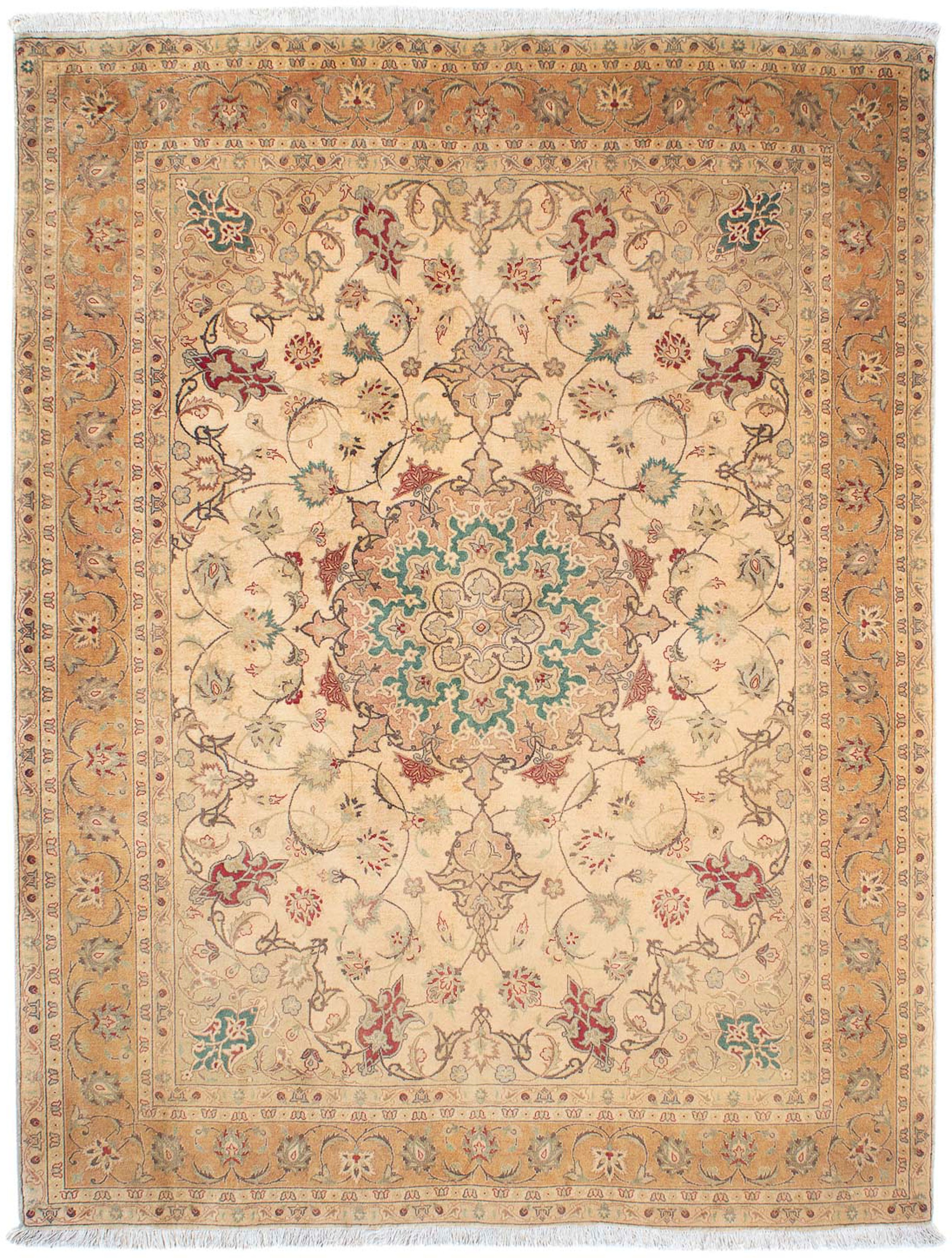 morgenland Orientteppich »Perser - Täbriz - Royal - 203 x 156 cm - hellbraun«, rechteckig, Wohnzimmer, Handgeknüpft, Einzelstück mit Zertifikat