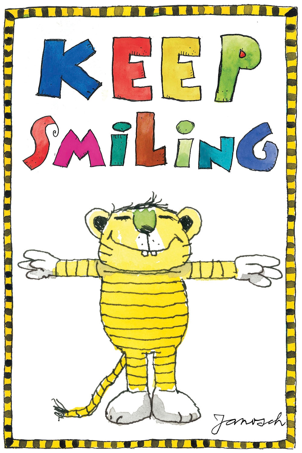 LuckyLinde Leinwandbild »Der kleine Tiger - Keep Smiling« Ente | Enten | Figuren | Filmfiguren | Motivationsbilder | Schriftzug | Sprüche | Tiere | Tiger | little star 1 Stk. tlg. Exklusive JANOSCH Kindermotive