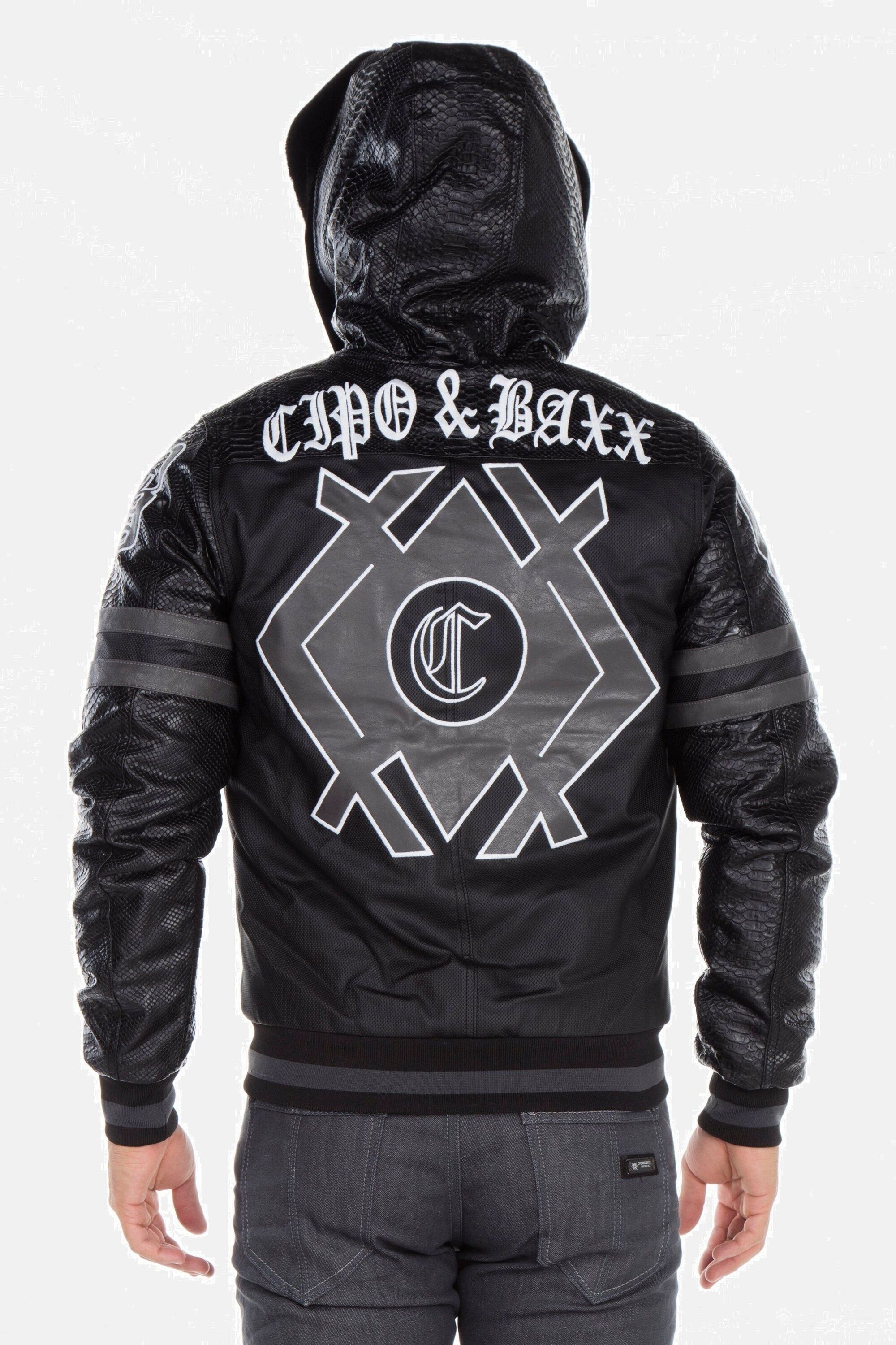 Cipo & Baxx Bikerjacke »Jacke«, mit Kapuze, mit dezenter Reptilienprägung, CJ-177