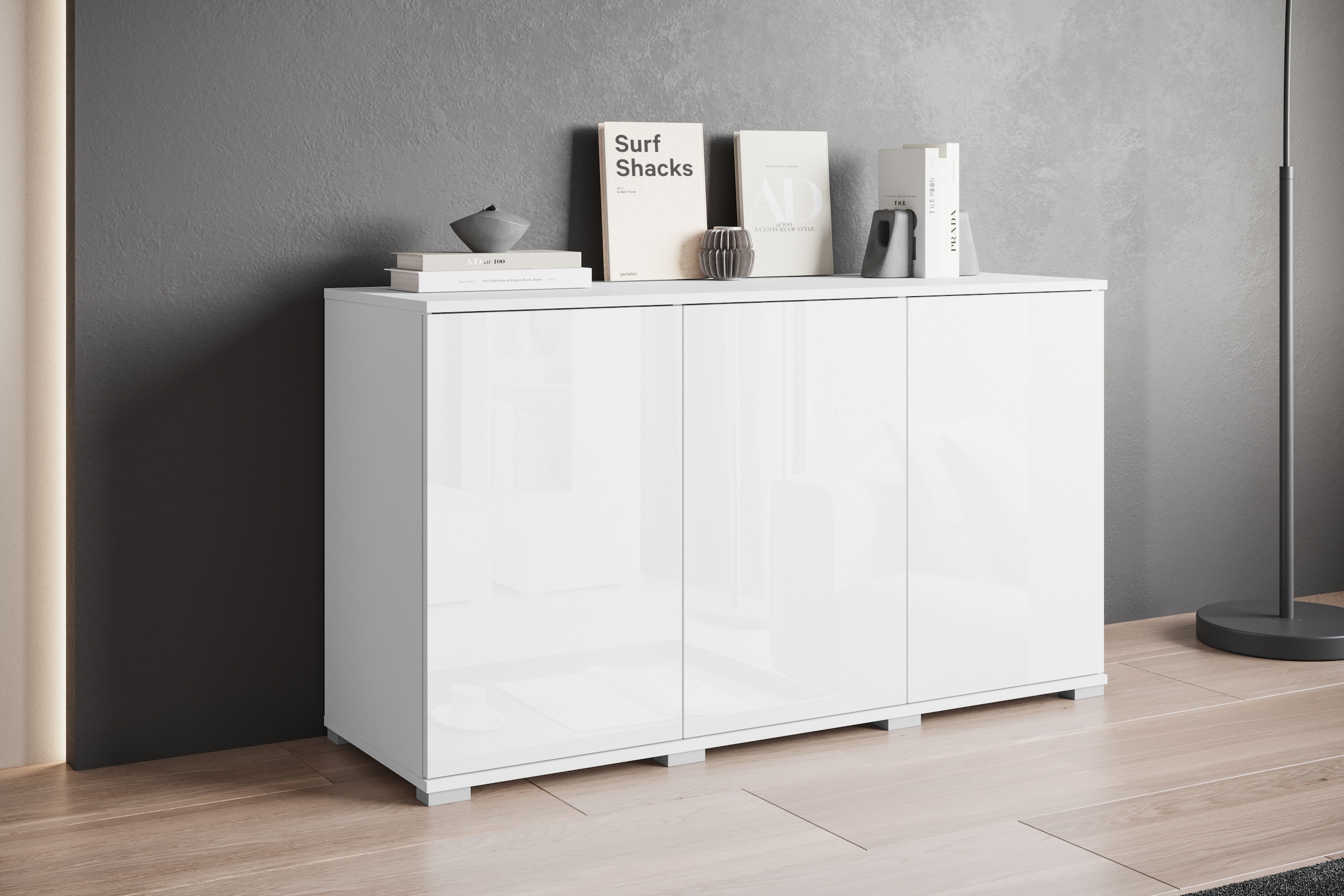 INOSIGN Sideboard »Kenia, moderne grifflose Kommode mit 3 Türen, Breite 120 cm«, (1 St.), Push-to-Open-Fronten, höhenverstellbaren Einlegeböden