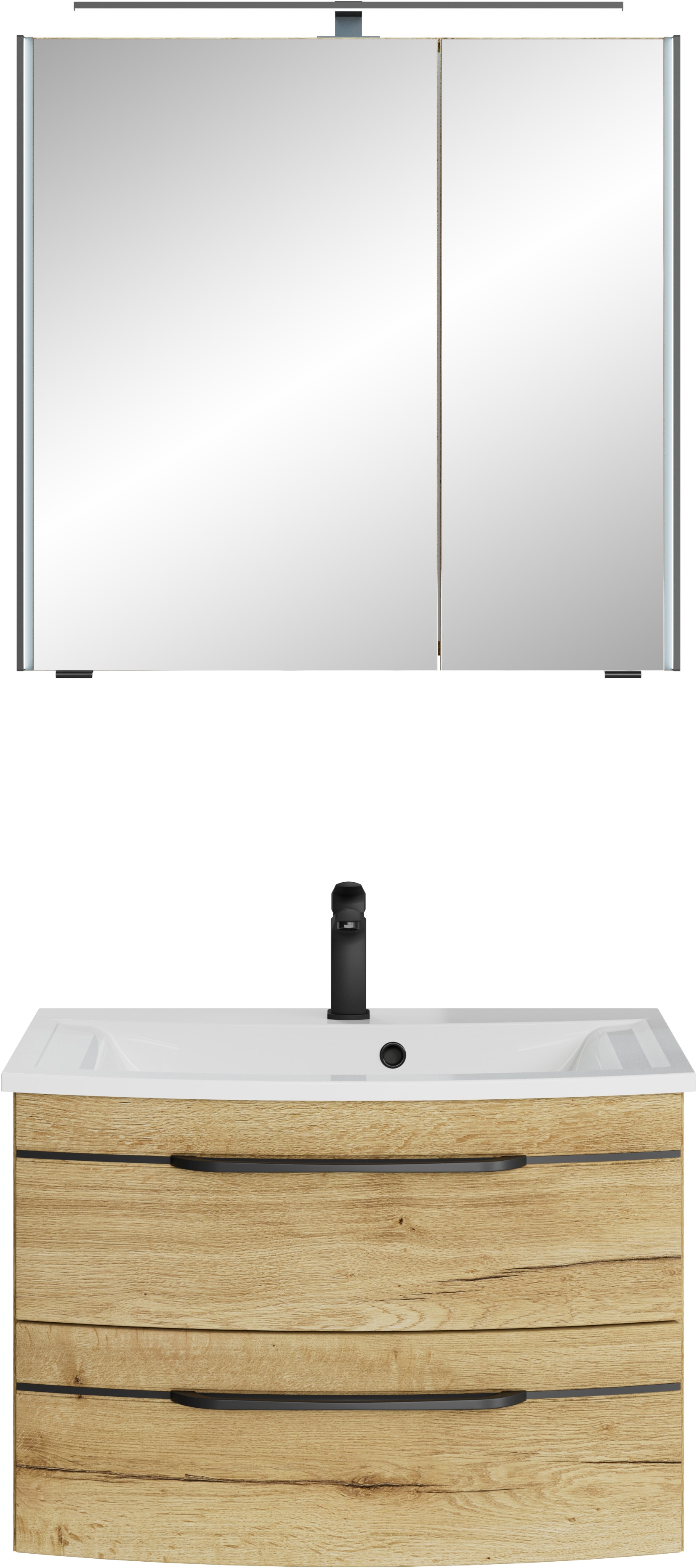 Saphir "Serie 7045 2-teilig Mineralmarmor-Waschtisch mit LED-Spiegelschrank" Set, 2 Stk. tlg.