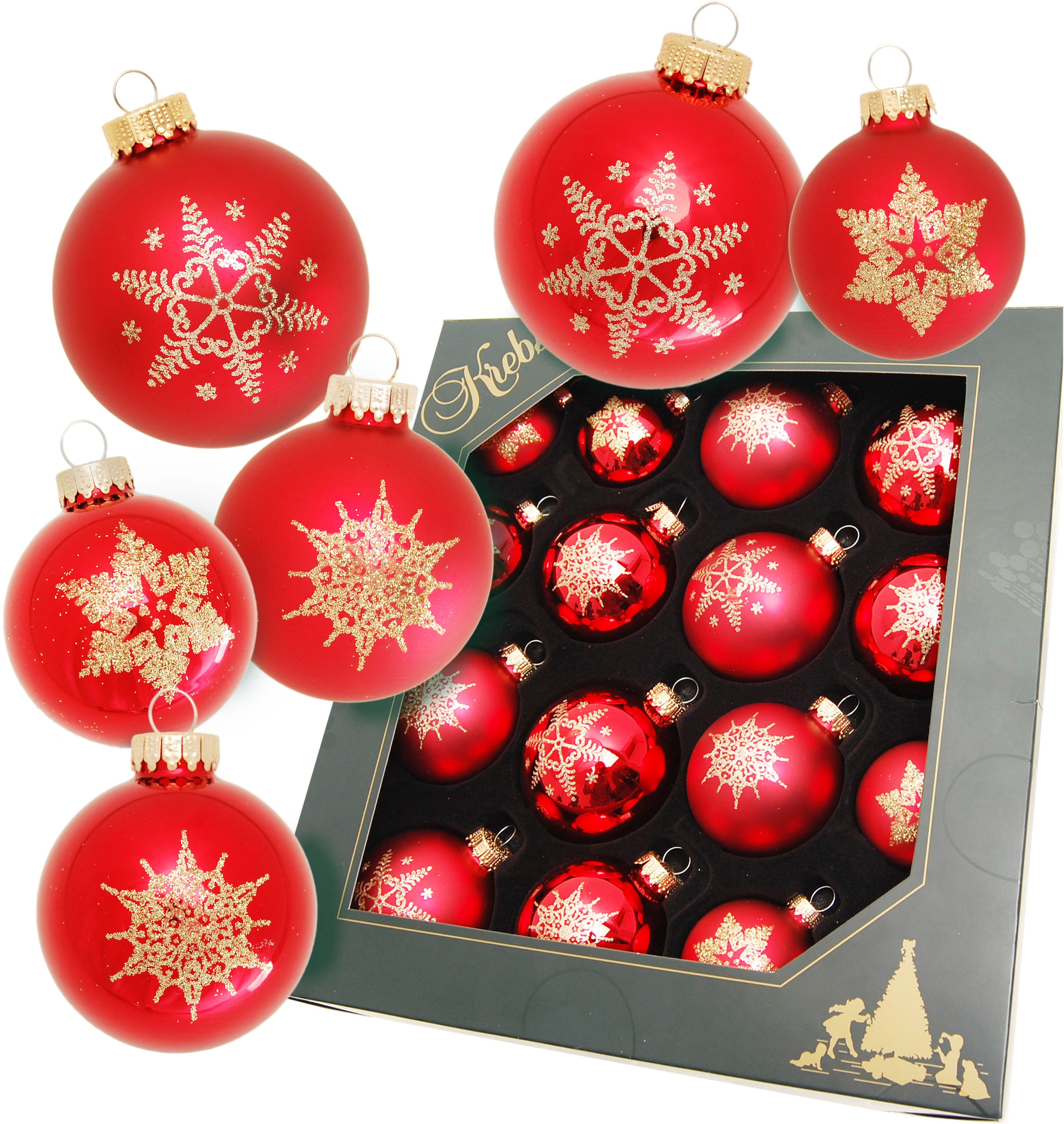 Christbaumkugeln Weihnachtsbaumkugel bestellen (Set, Glas Christbaumschmuck, Weihnachtsdeko, Glas | »Schneeflocke 16 Krebs rot«, aus BAUR Lauscha St.),