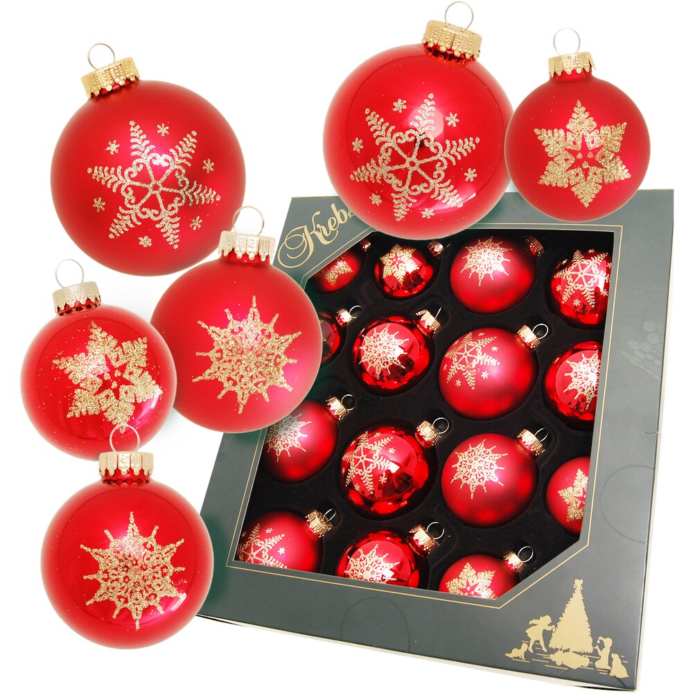 Weihnachtsbaumkugel »Schneeflocke rot«, (Set, 16 St.)