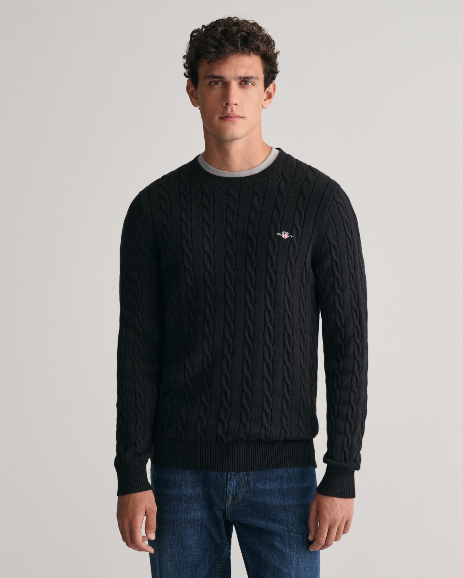 Gant Strickpullover "COTTON CABLE C-NECK", mit Wappen-Logostickerei auf der günstig online kaufen