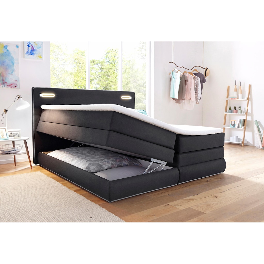 COLLECTION AB Boxspringbett »Rubona«, inkl. Bettkasten, LED-Beleuchtung und Topper