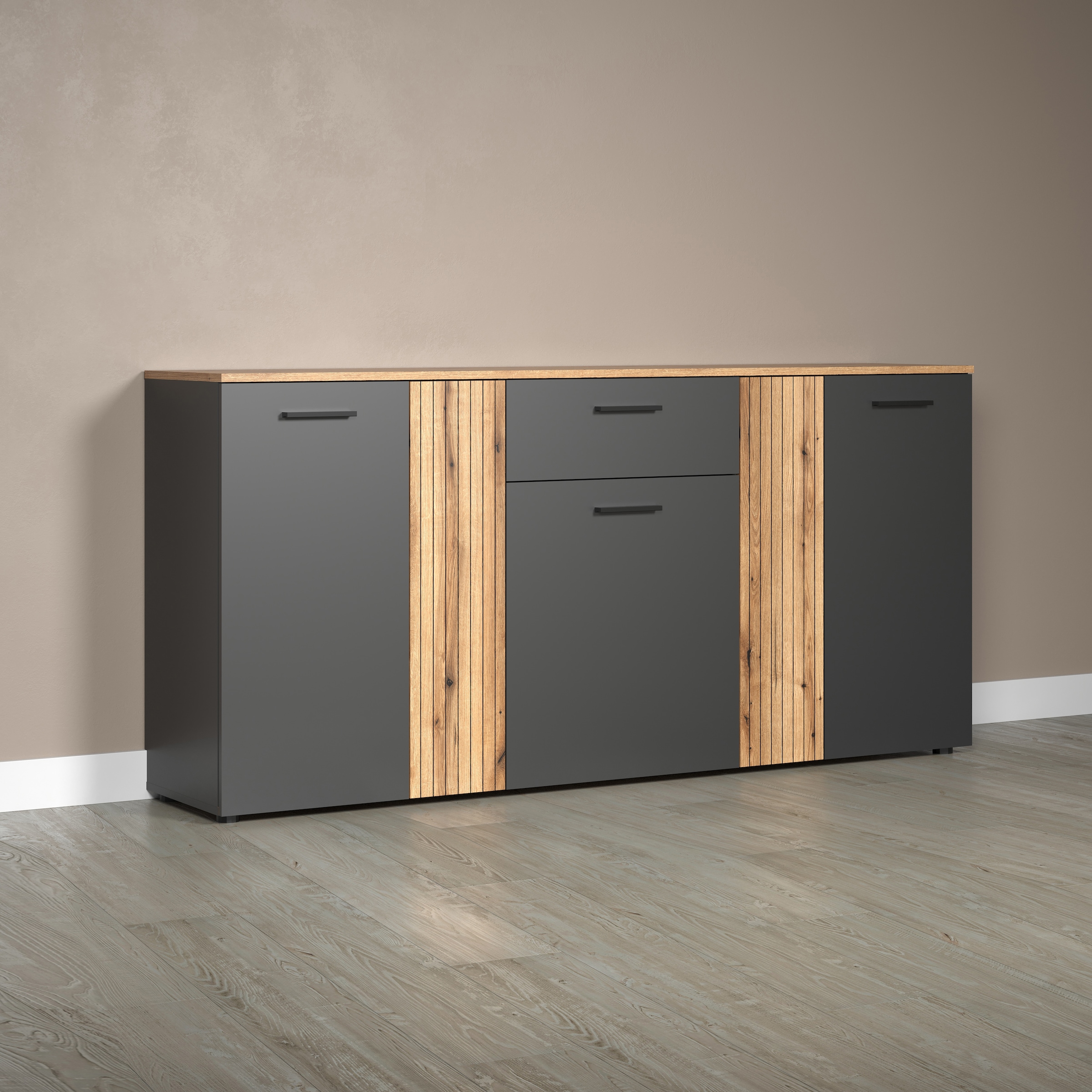 INOSIGN Kommode "Estepona", Sideboard mit anpassbaren Türen mit Rillen-Optik