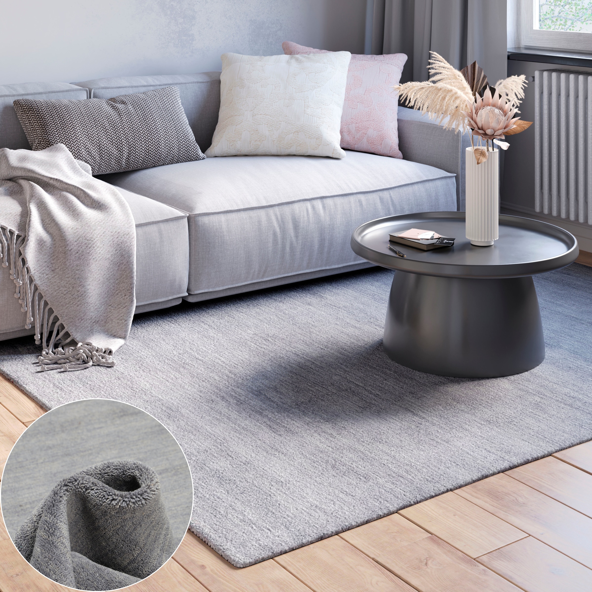 Myflair Möbel & Accessoires Wollteppich »Isra« rechteckig 1,5 mm Höhe Kurzflor, Handweb Teppich, meliert, reine Wolle, handgewebt