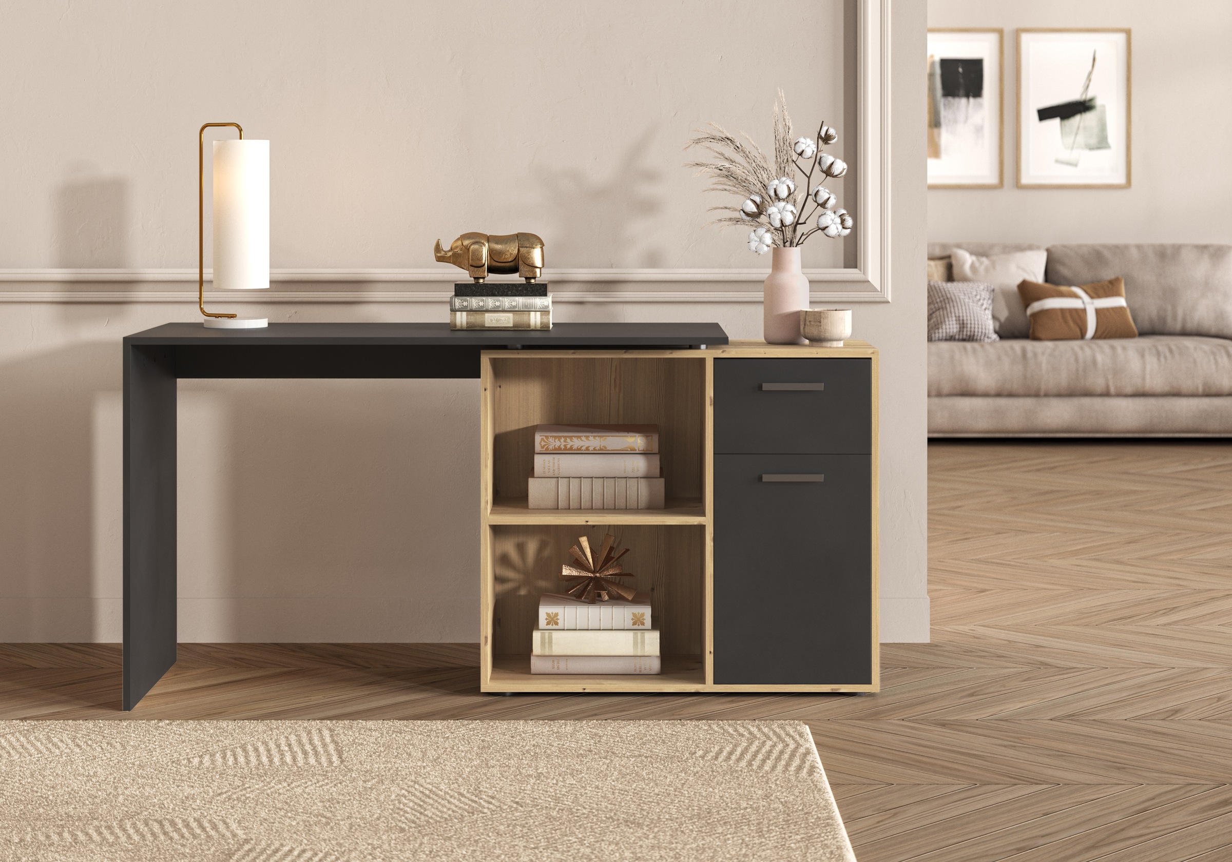 FMD Eckschreibtisch "AUGSBURG", Schreibtisch/Sideboard m. Stauraum, beidsei günstig online kaufen