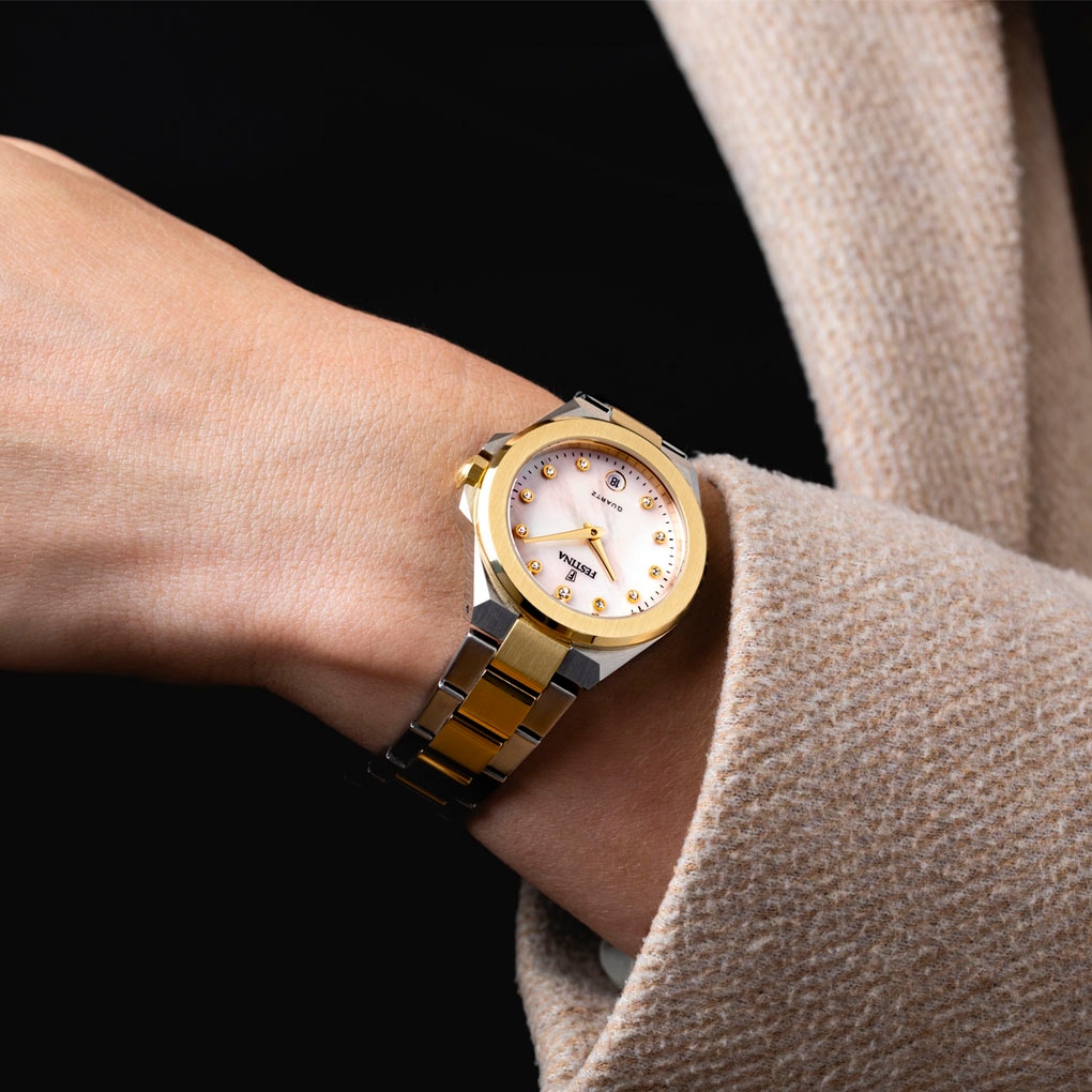 Festina Quarzuhr »Mademoiselle«, Armbanduhr, Damenuhr, Edelstahlarmband, analog, Tag, Zirkonia (synth.)