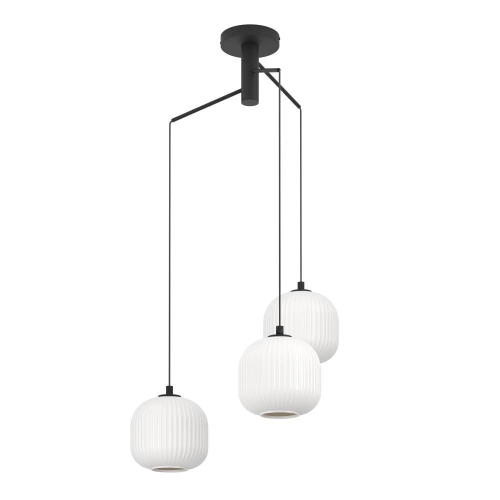 EGLO Hängeleuchte »MANTUNALLE«, 3 flammig, Leuchtmittel E27 | ohne Leuchtmittel, Pendelleuchte, Metall in schwarz und Glas in weiß, E27 Fassung, Ø 62cm